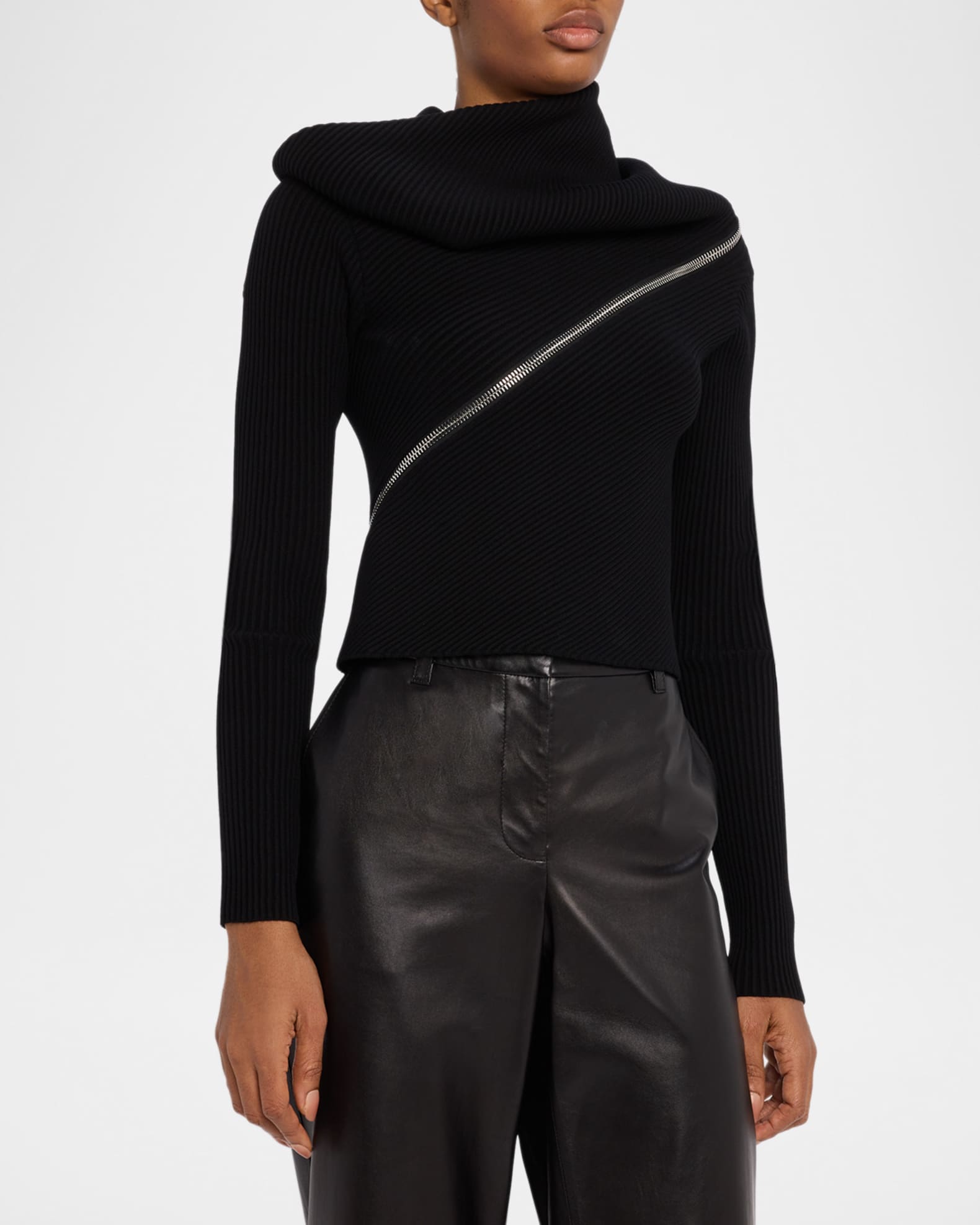 品質保証 Jean Paul Sweater Crop Rib Cowl-Neck Zipped Spiral Gaultier トップス