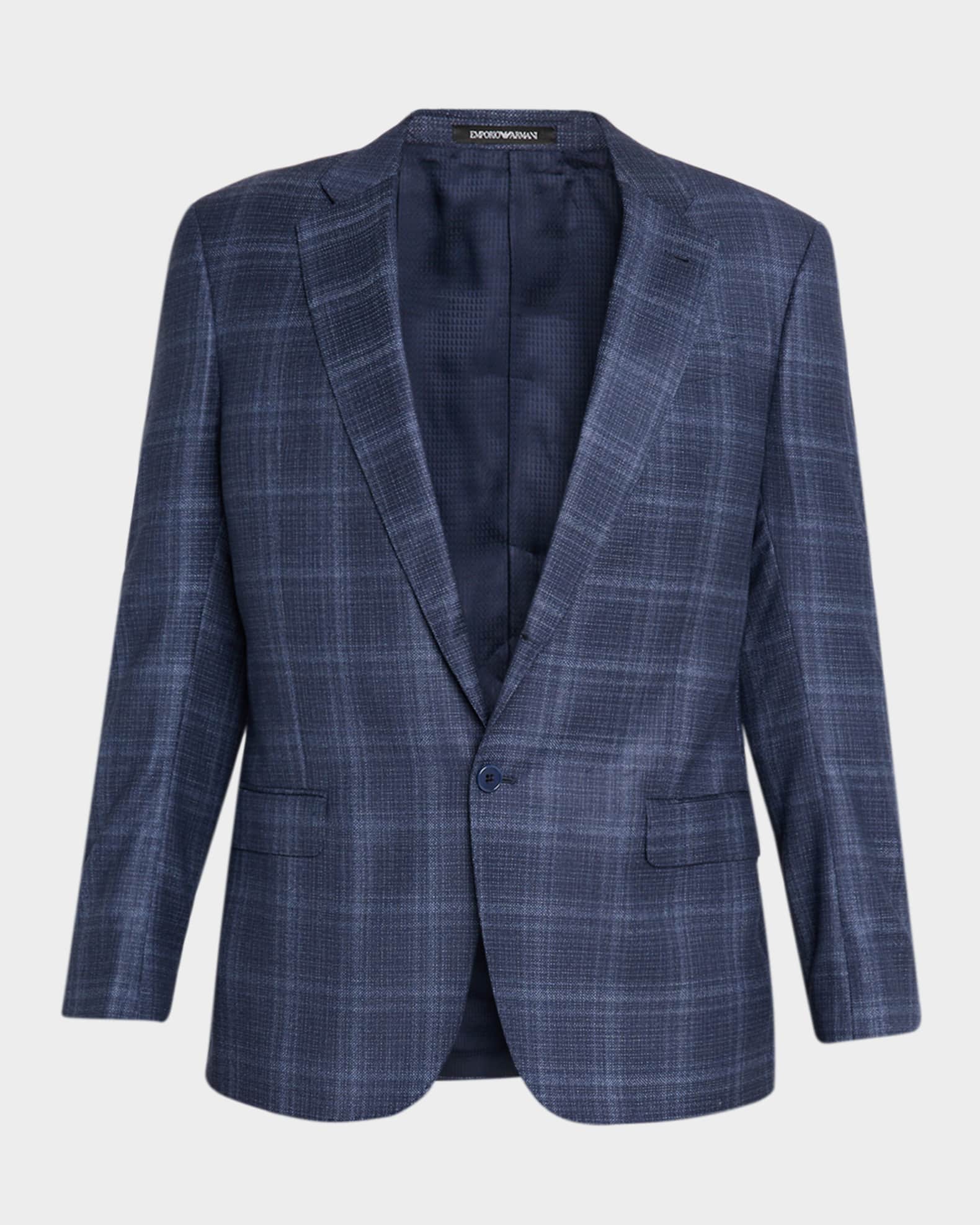 Emporio Armani Men's Wool and Viscose Tonal Plaid Sport Coat