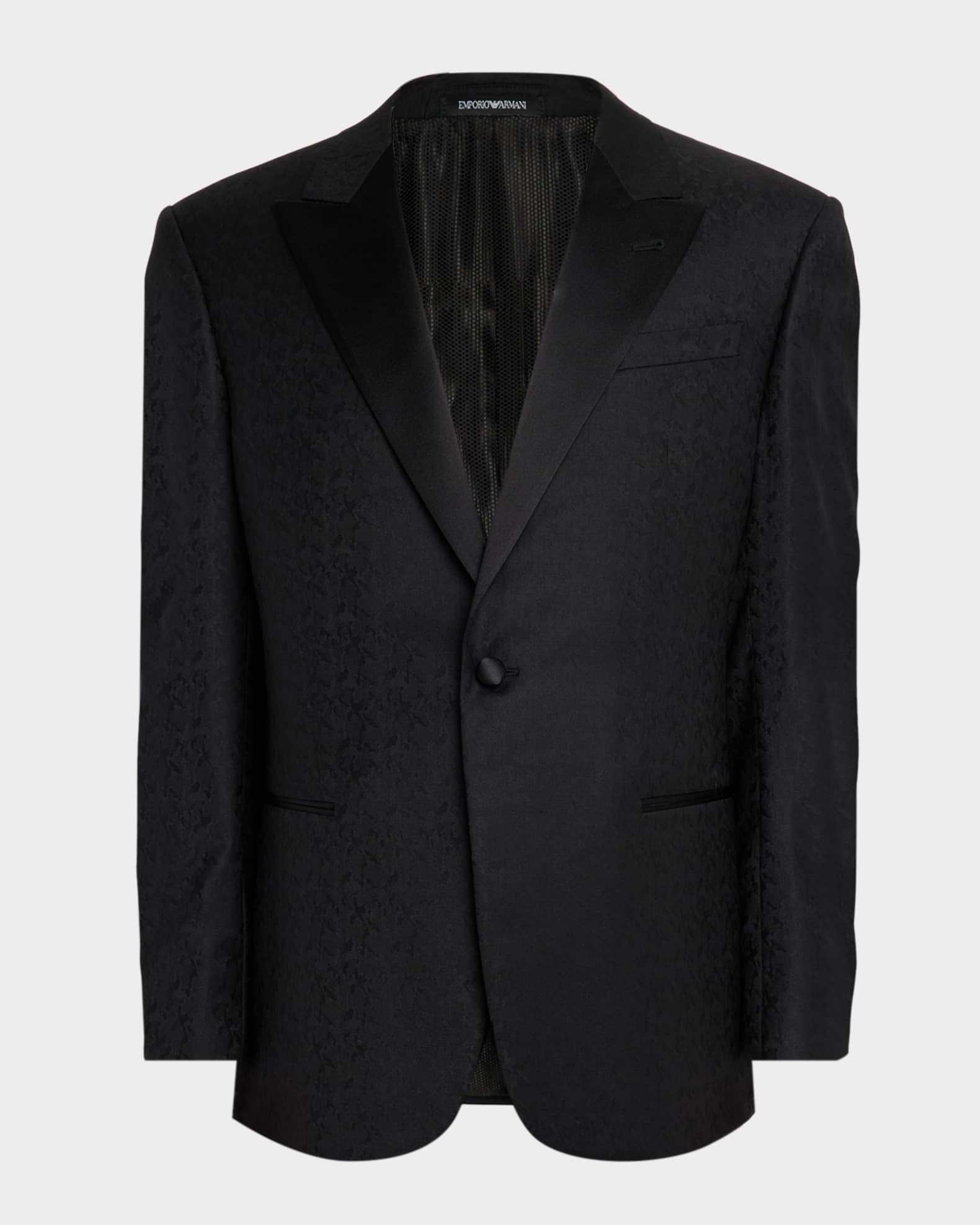 Men's Wool Jacquard Tonal Camouflage Peak Lapel Dinner Jacket