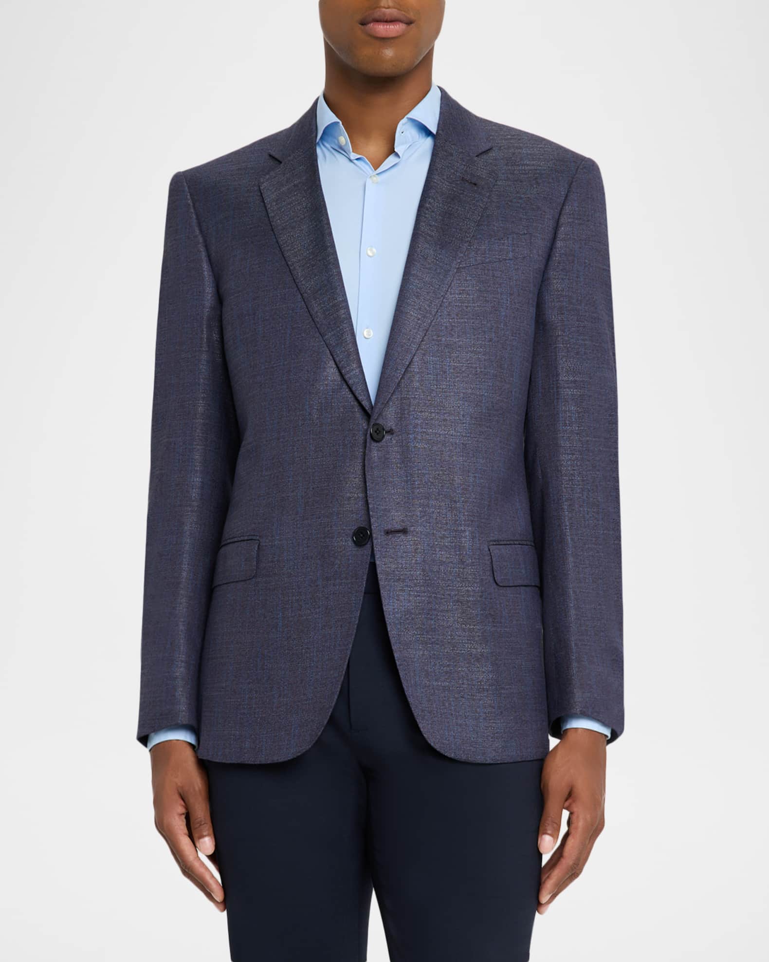 EMPORIO ARMANI ノーカラージャケット ダークブルー　上下セット Emporio Armani Men's Bamboo Viscose Blurred Plaid G Line Sport