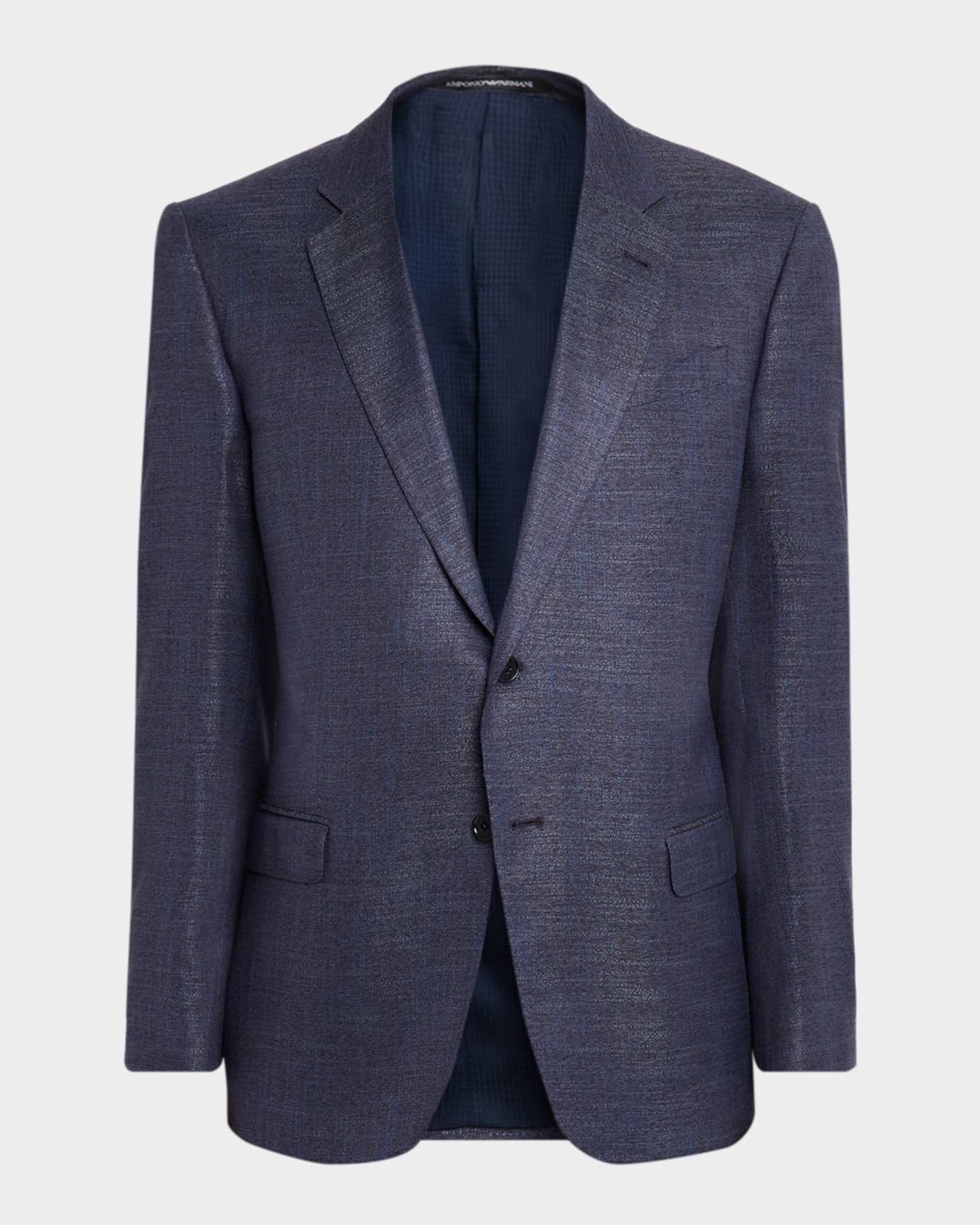 EMPORIO ARMANI ノーカラージャケット ダークブルー　上下セット Emporio Armani Men's Bamboo Viscose Blurred Plaid G Line Sport