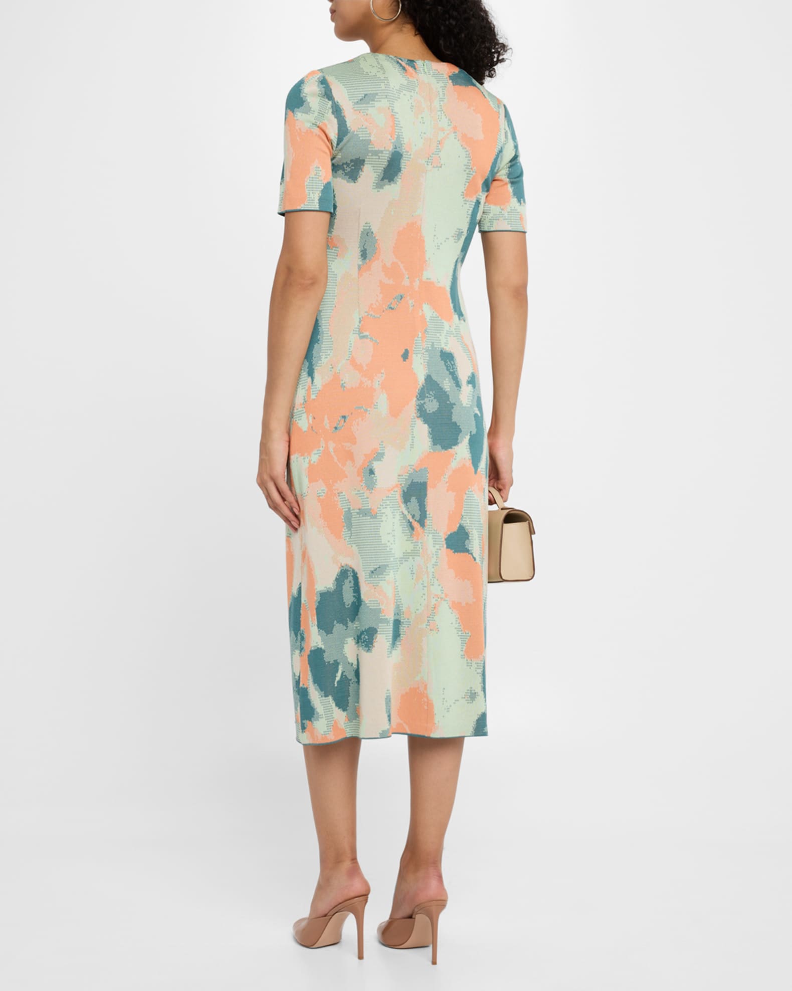Misook Floral Knit Short-Sleeve A-Line Midi Dress | Neiman Marcus
