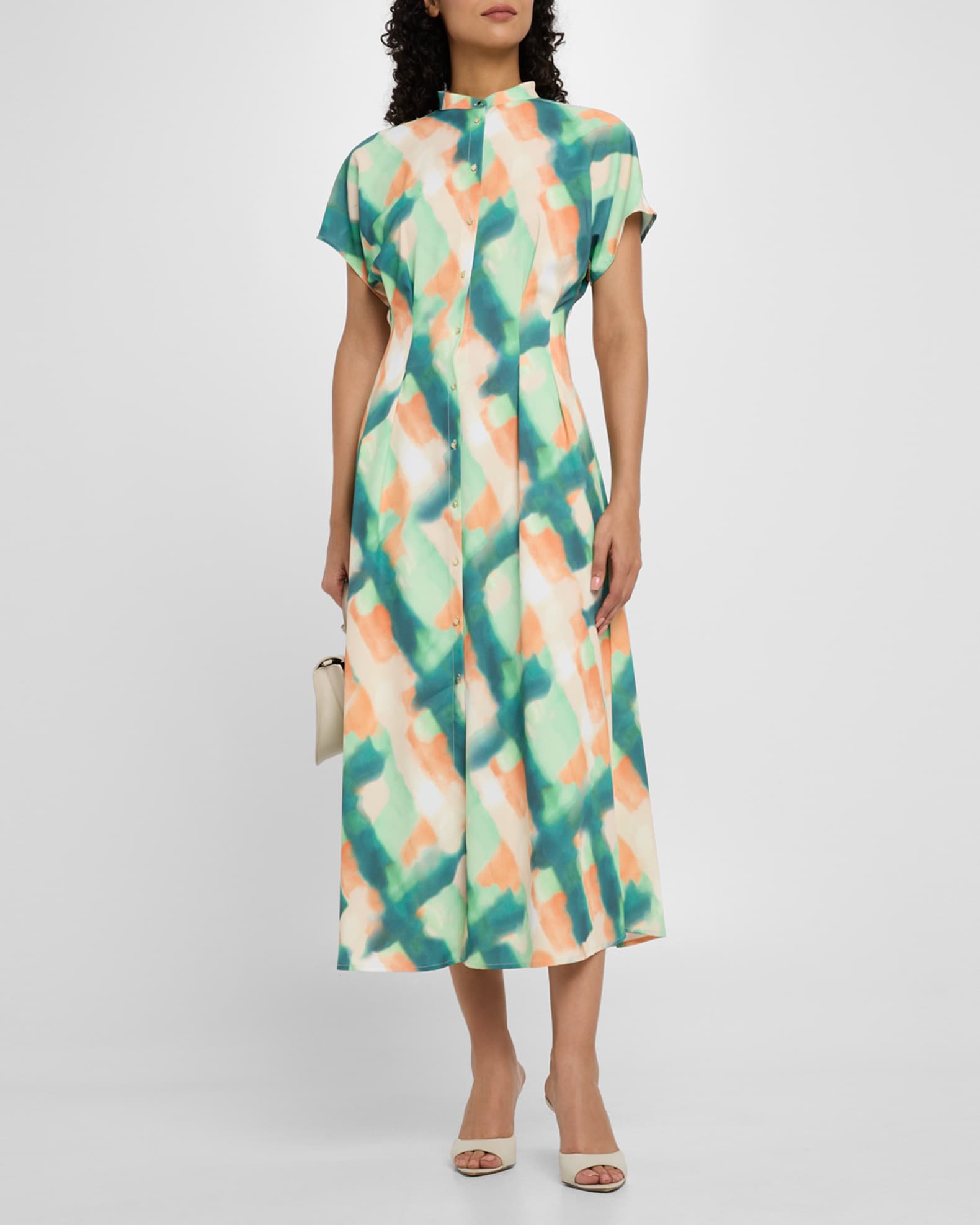 Fit & Flare Crepe De Chine Maxi Shirtdress 1