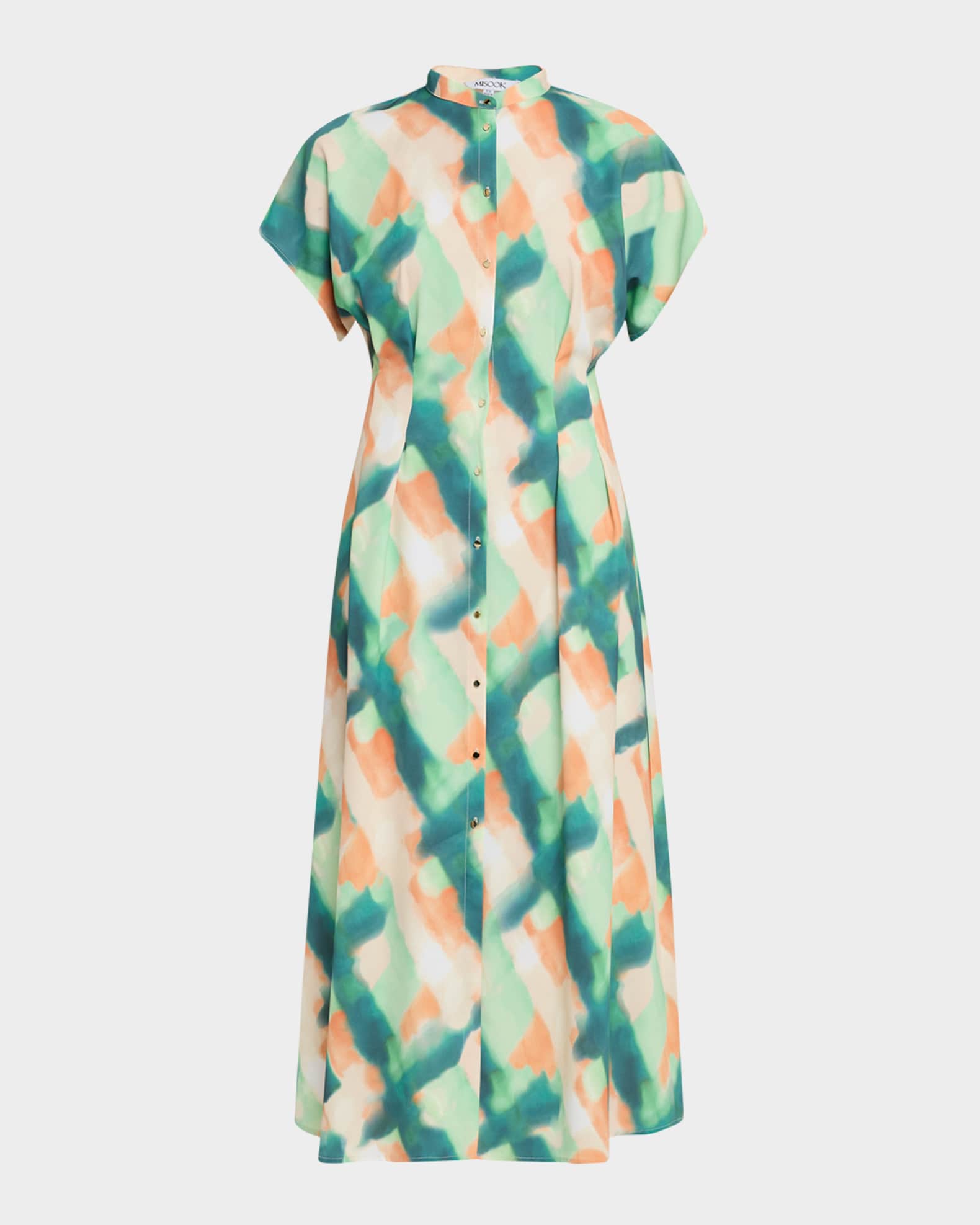 Fit & Flare Crepe De Chine Maxi Shirtdress 0