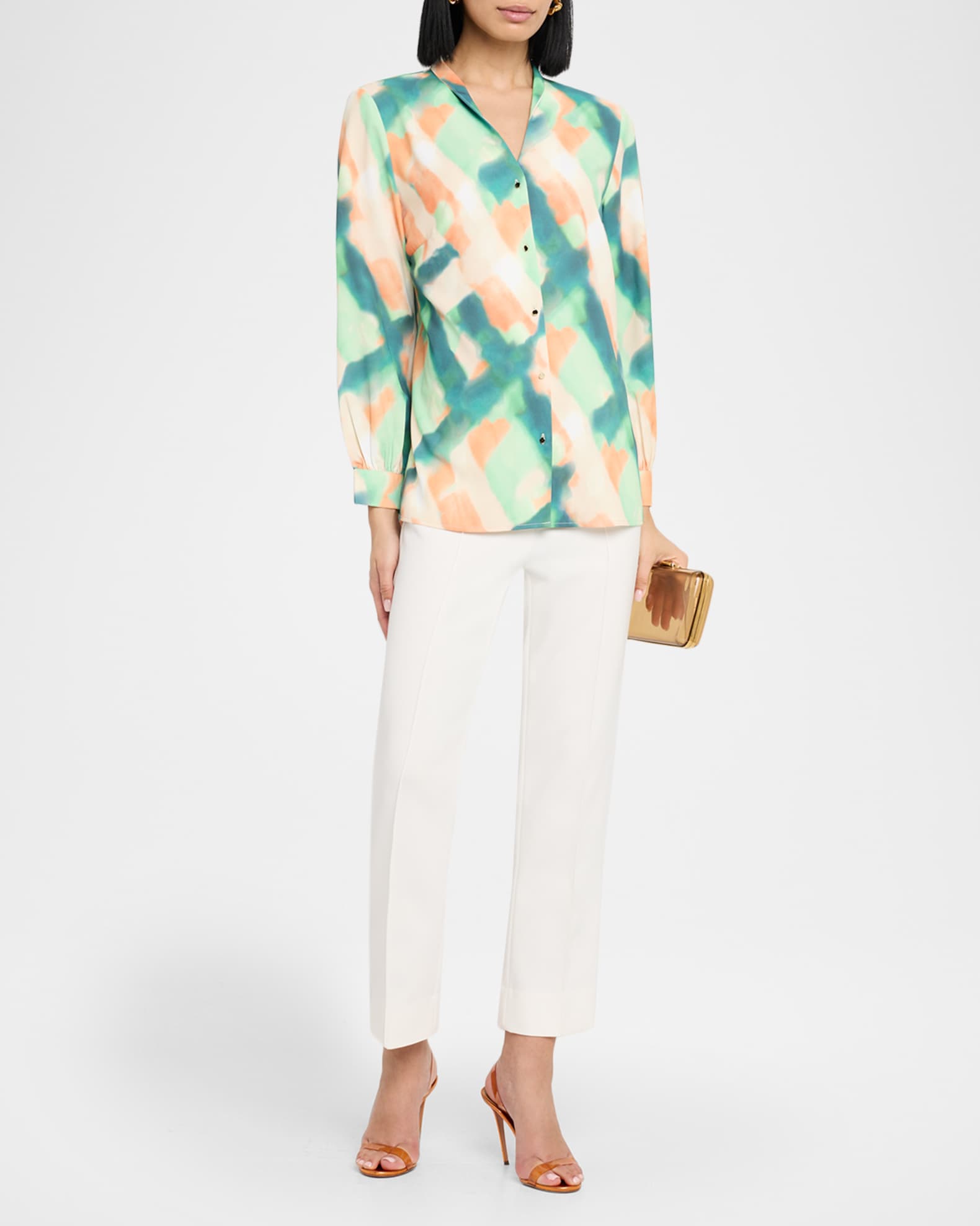 Abstract-Print Crepe De Chine Blouse 1