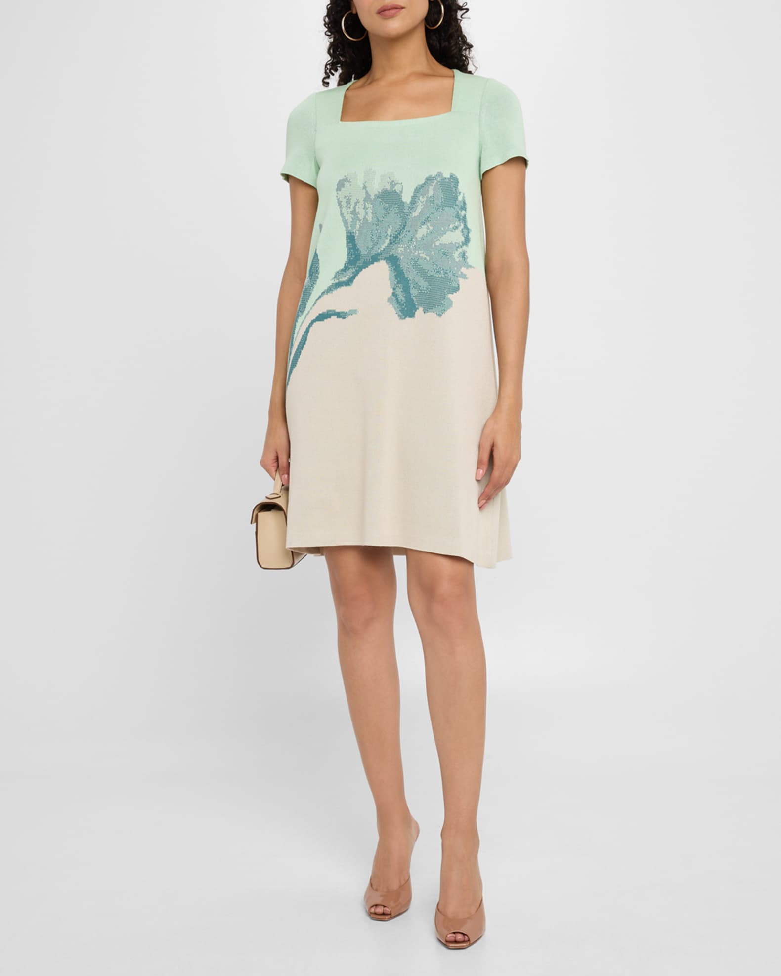 Floral Jacquard Knit  Knee-Length A-Line Dress 1