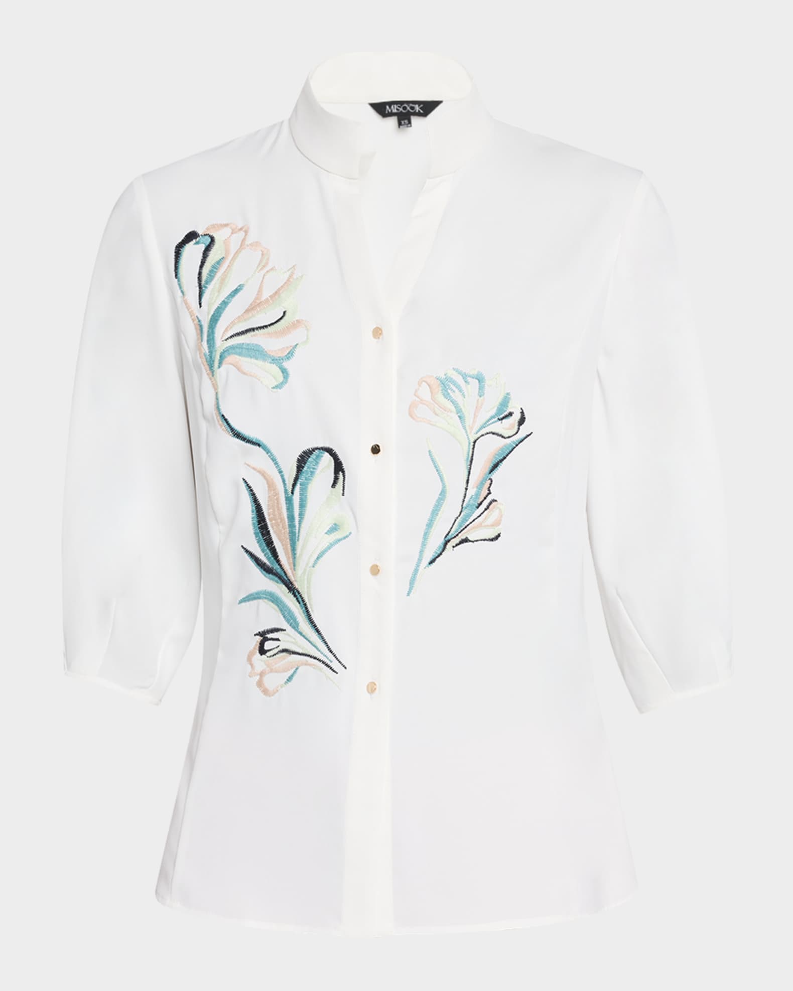 Floral-Embroidered Crepe De Chine Blouse 0