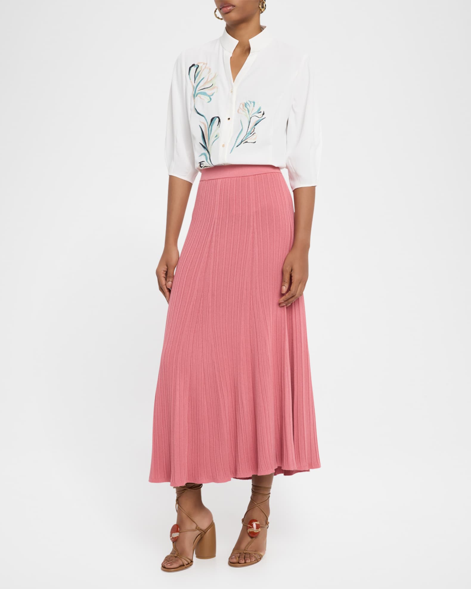 Flared Ribbed Soft Knit Midi Skirt 1