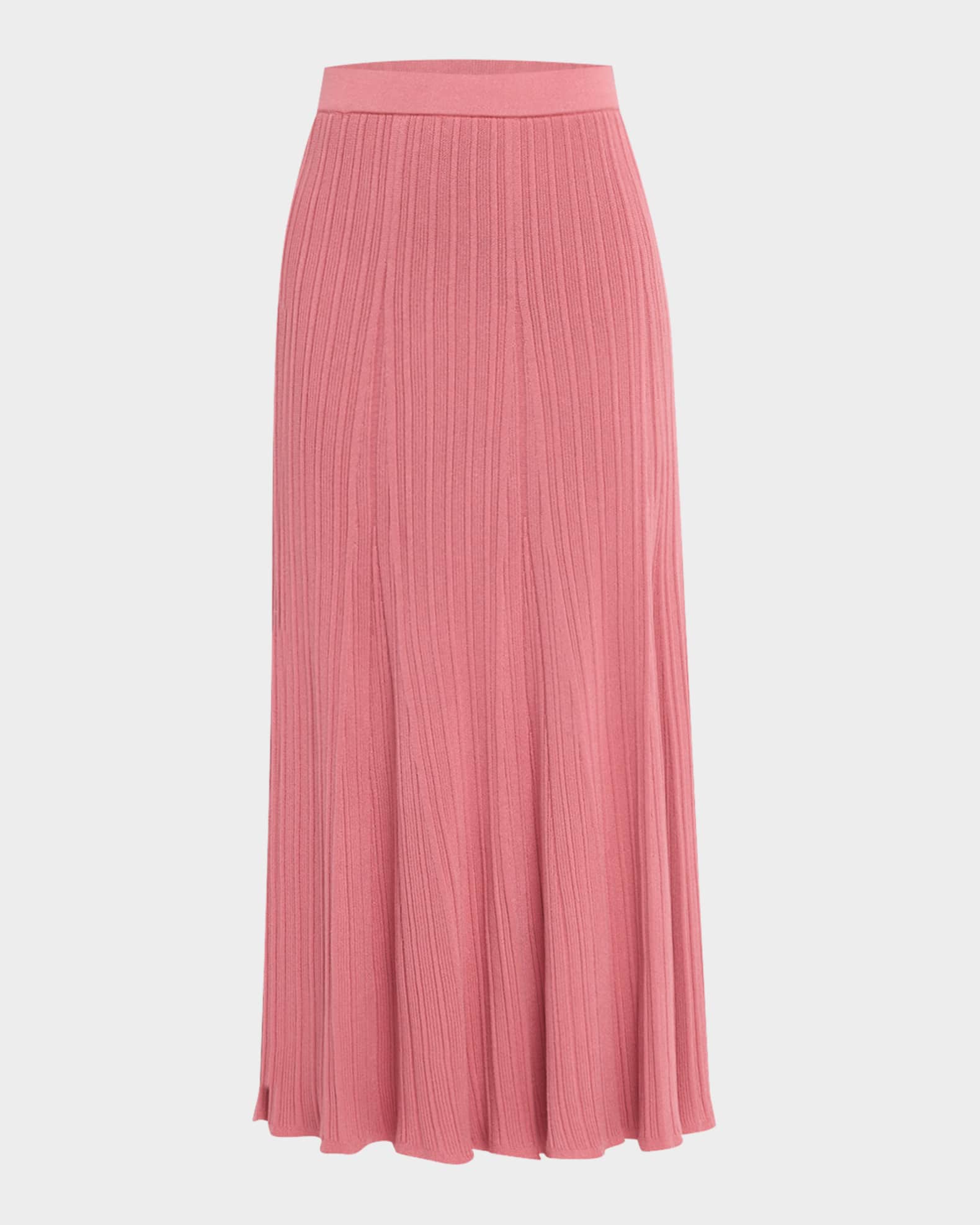 Flared Ribbed Soft Knit Midi Skirt 0