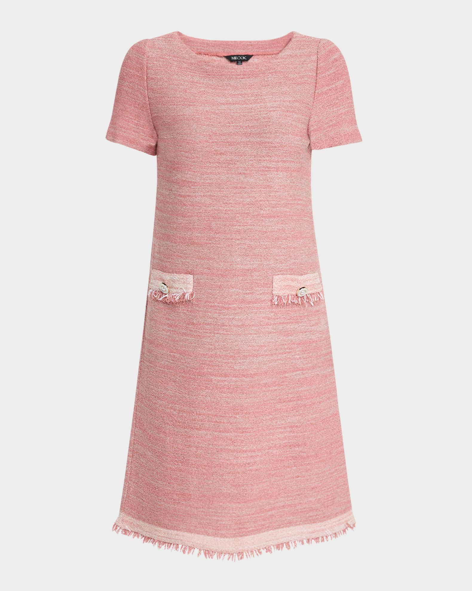 Fringe-Trim Melange Knit Shift Dress 0