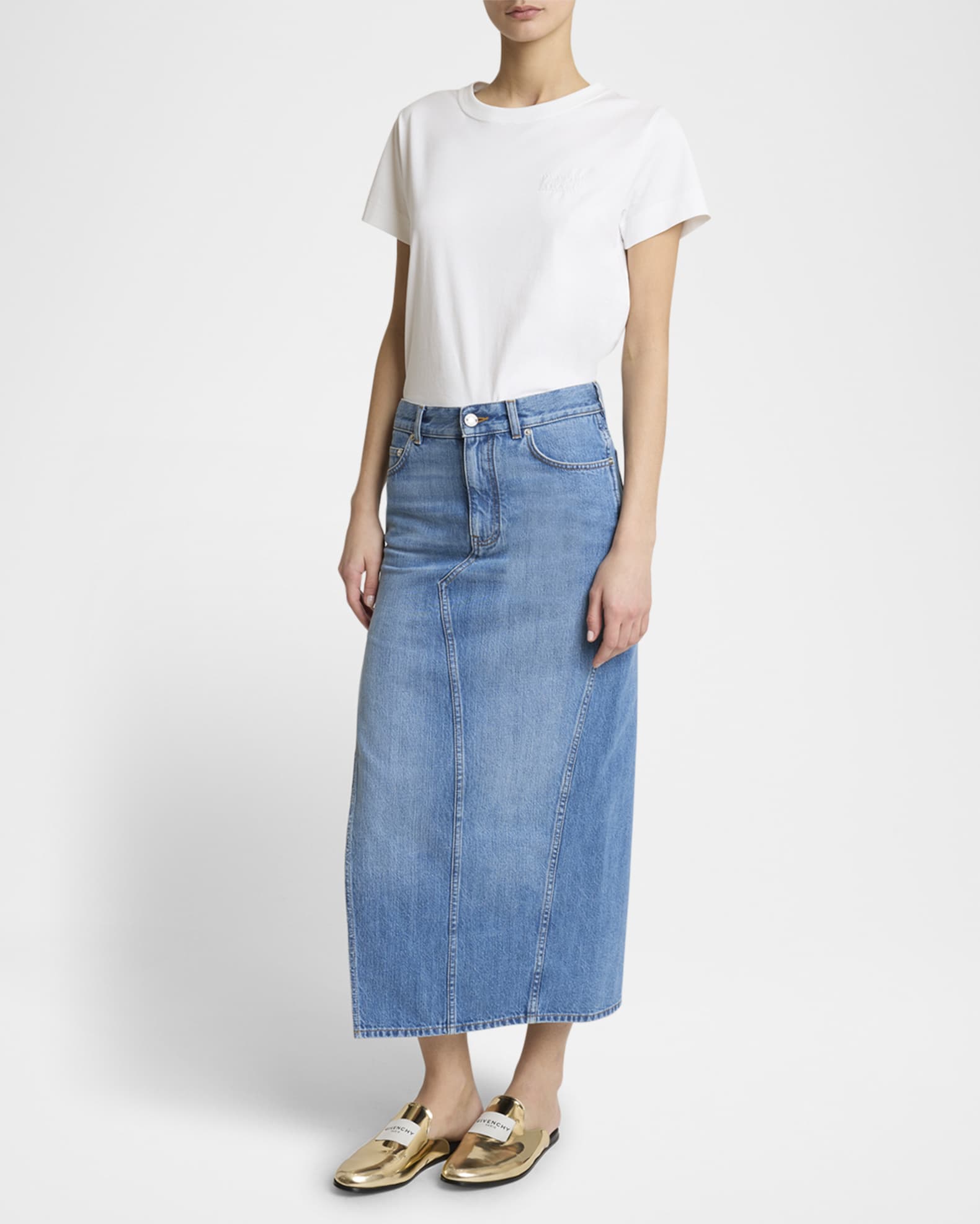 デニム・ジーパン Givenchy Side Slit Midi Denim Skirt With Logo Patch Givenchy Side Slit Midi Denim Skirt With Logo Patch In Blue
