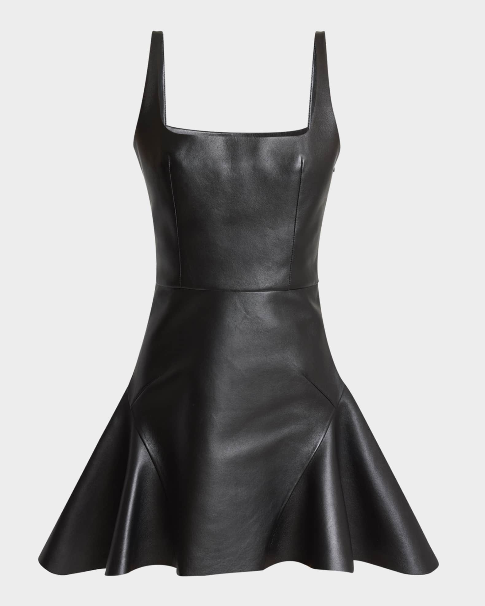 Givenchy Square-Neck Leather Fit-&-Flare Mini Dress | Neiman