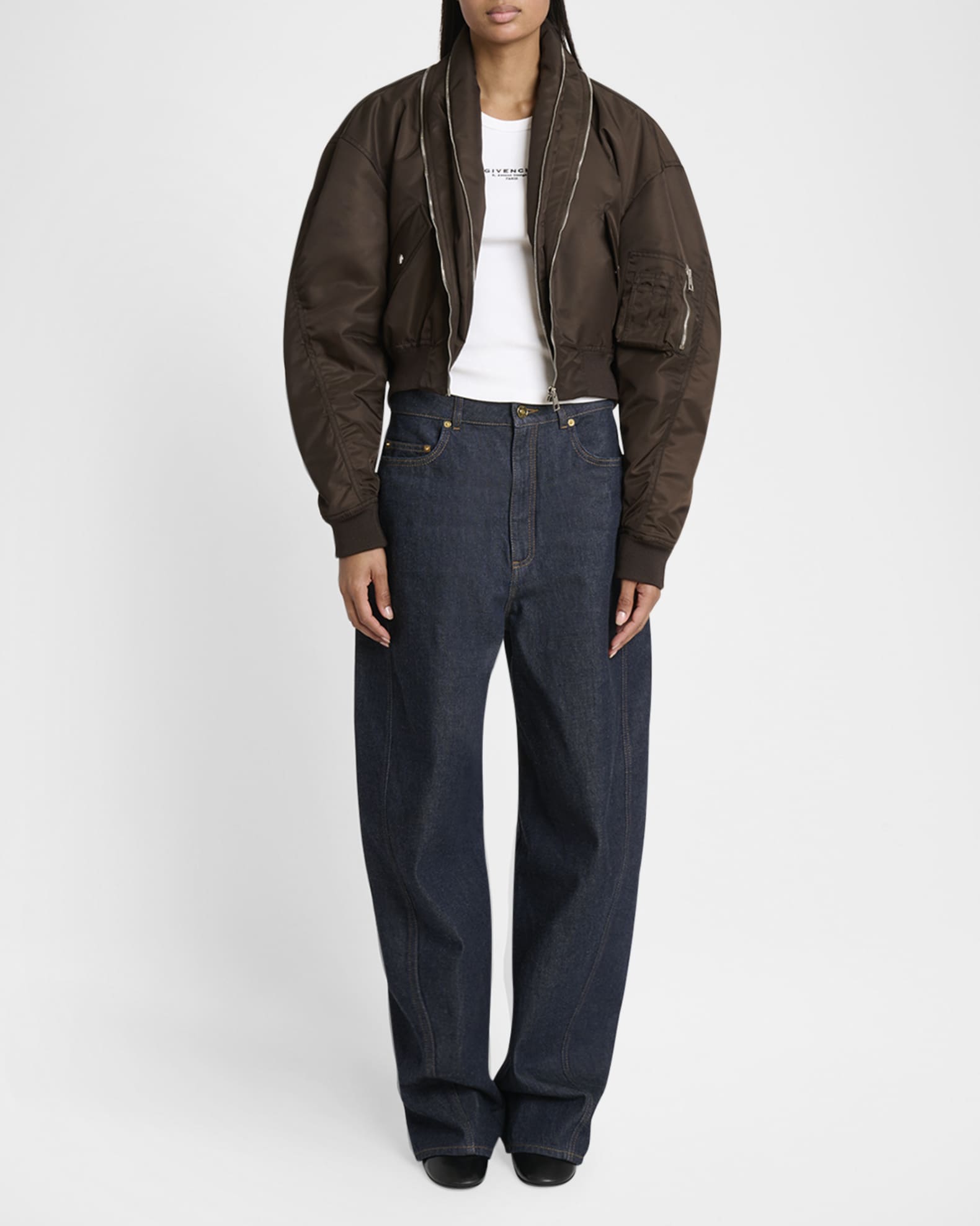 Givenchy Zipped Double Shawl-Collar Crop Bomber | Neiman Marcus