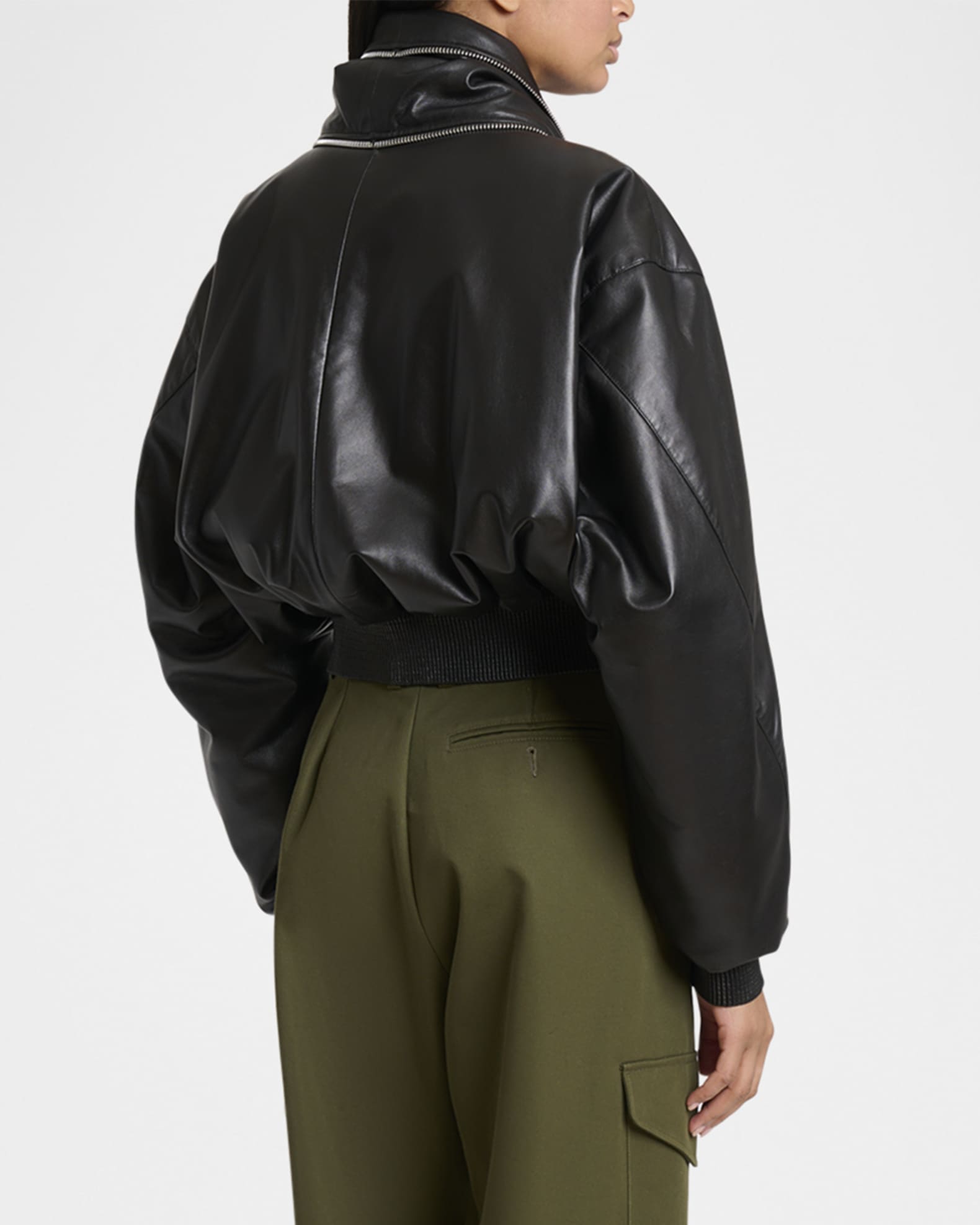 Givenchy Double Shawl-Collar Leather Crop Bomber Jacket