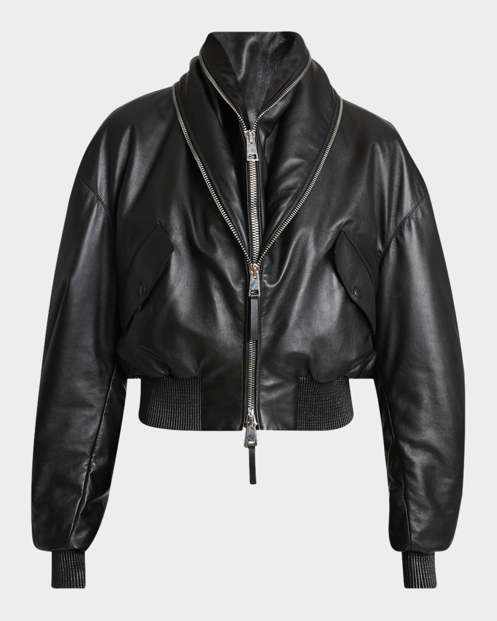 Givenchy Double Shawl-Collar Leather Crop Bomber Jacket