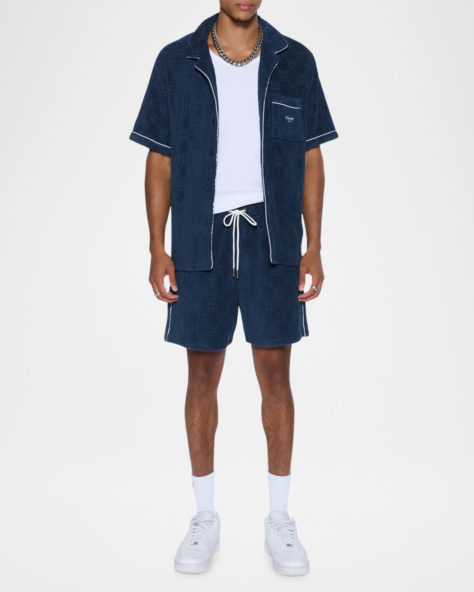 Men's Terry Jacquard Drawstring Lounge Shorts 1