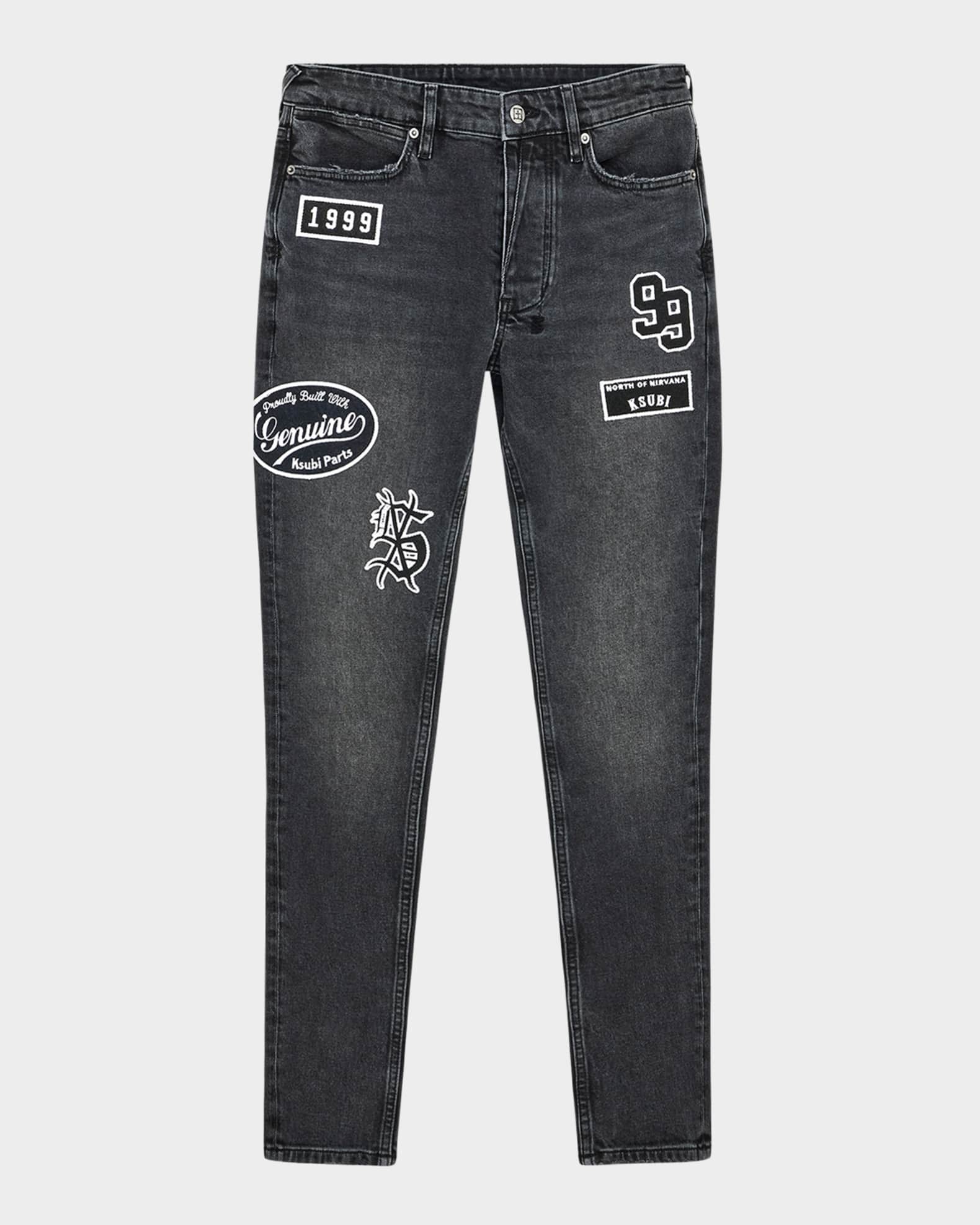 Men's Van Winkle Roadhouse Black Patched Skinny Jeans 0