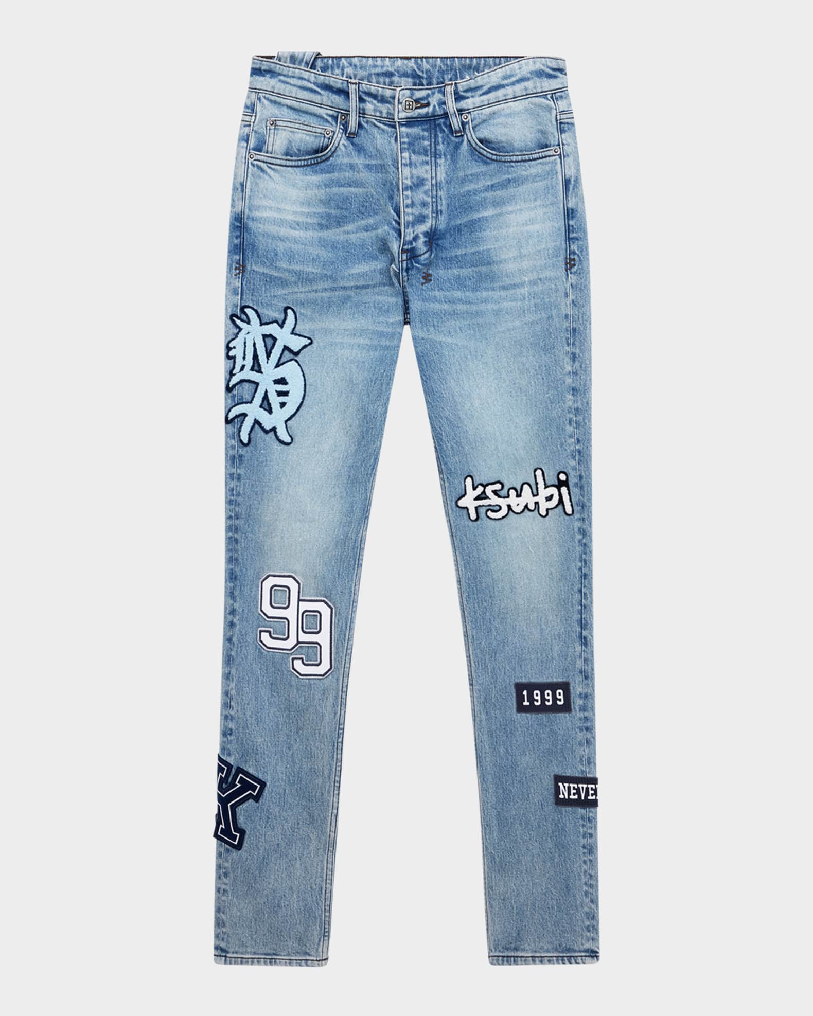 【COLOR iN ID】Scratch Crack Denim Spark Boy's Stretch Multi Frayed Patch Stacked Jean (Grey)