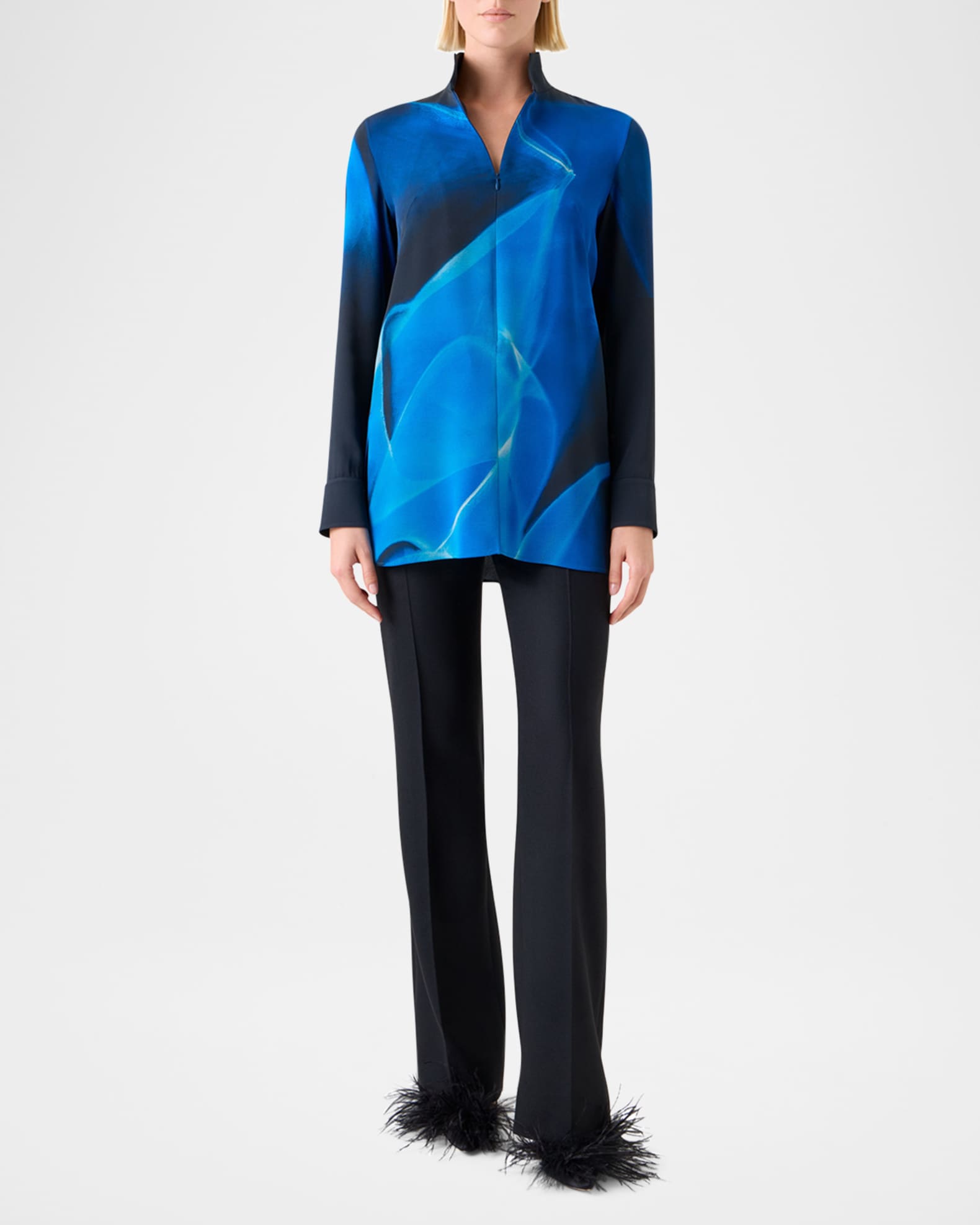 Alyson's Cyanotype Printed Mock-Neck Tunic Blouse 1