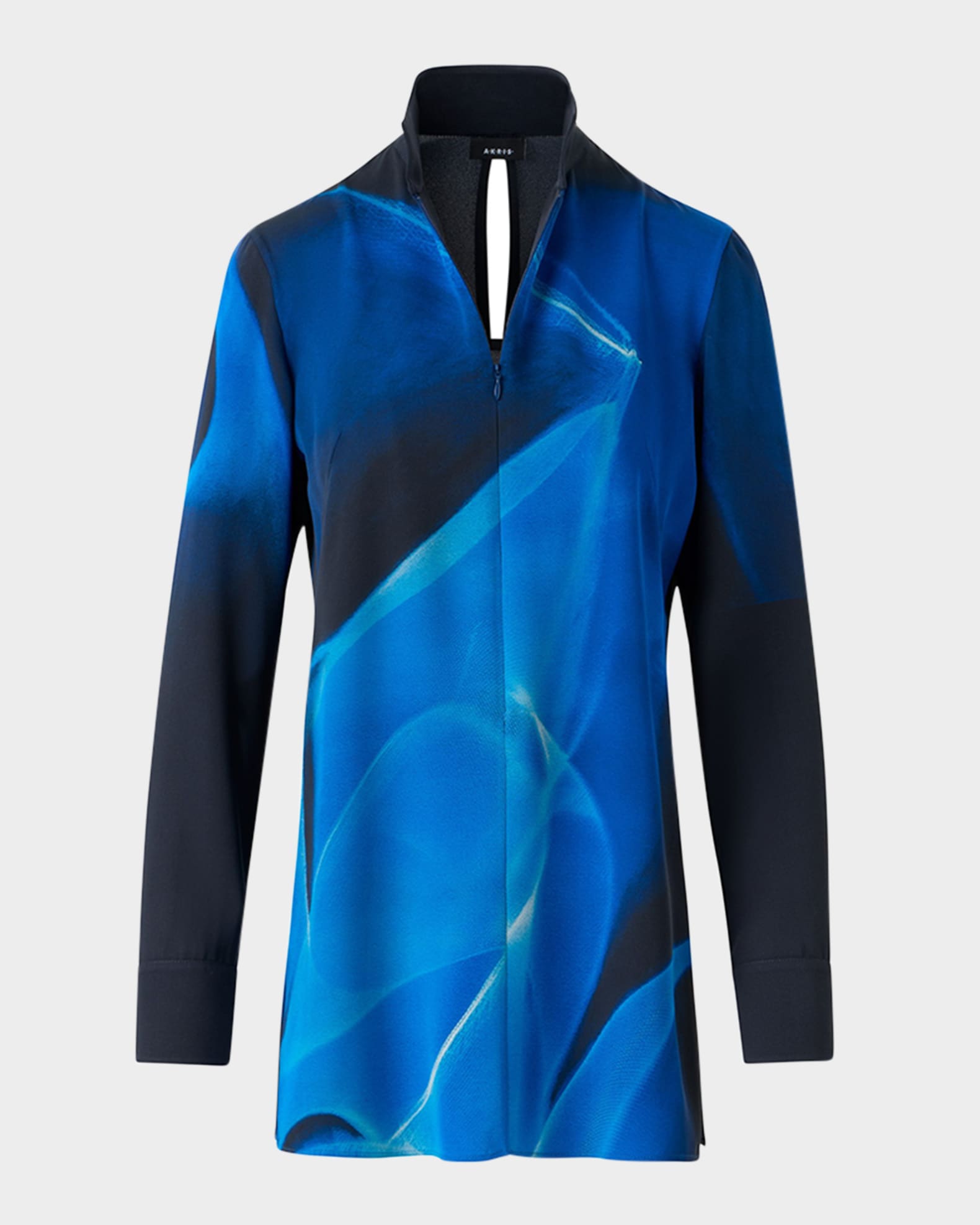 Alyson's Cyanotype Printed Mock-Neck Tunic Blouse 0