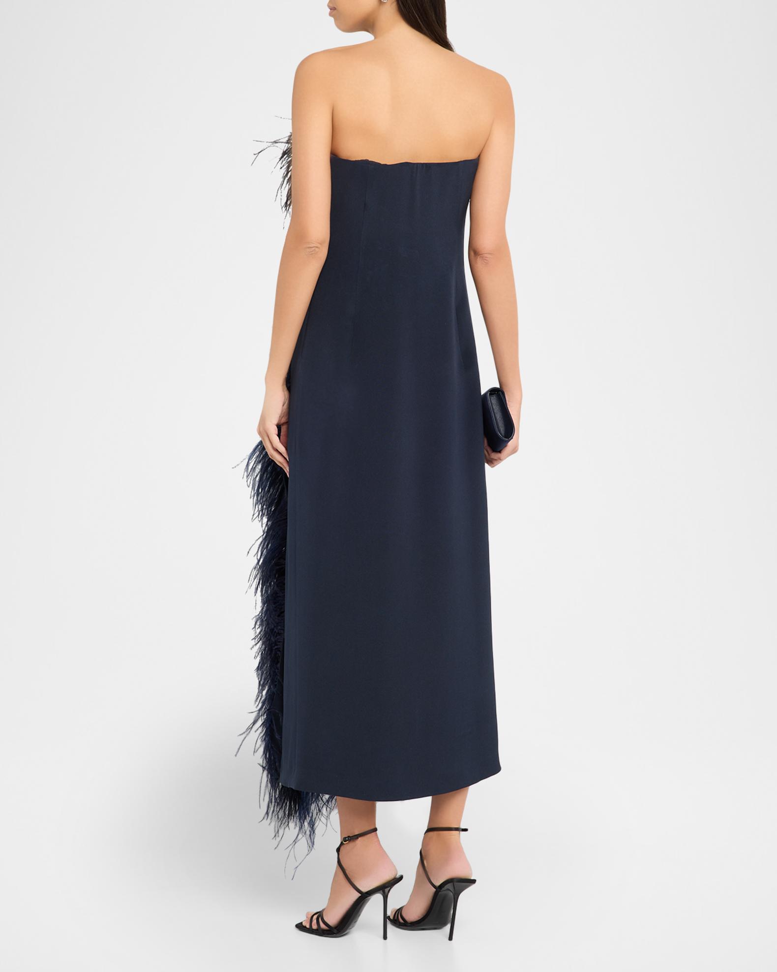 dinner dress of black worsted wool crepe with ostrich feathers Amanda Uprichard Feather Hem Dress (XL)
