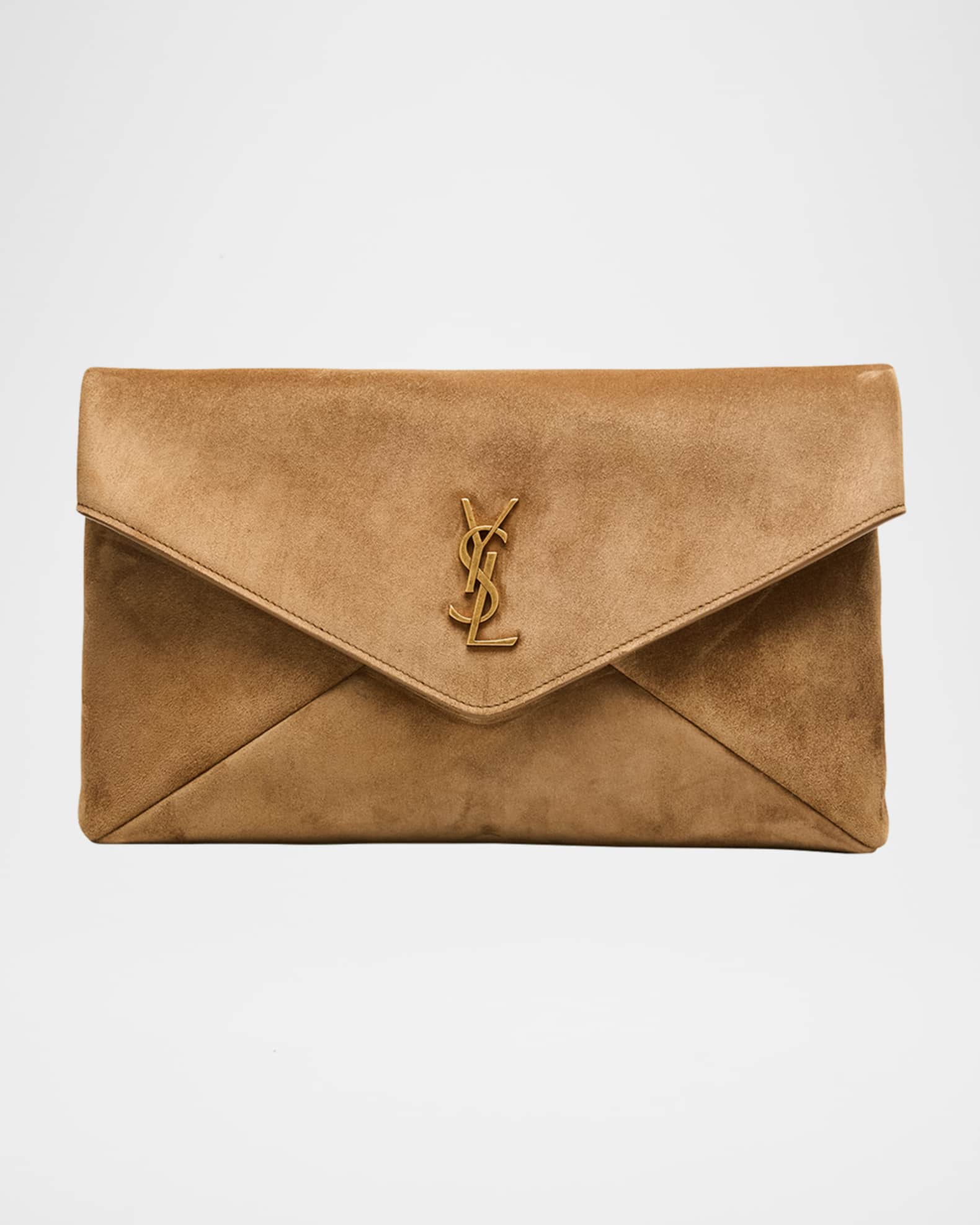 Saint Laurent Large YSL Envelope Flap Clutch Bag in Suede