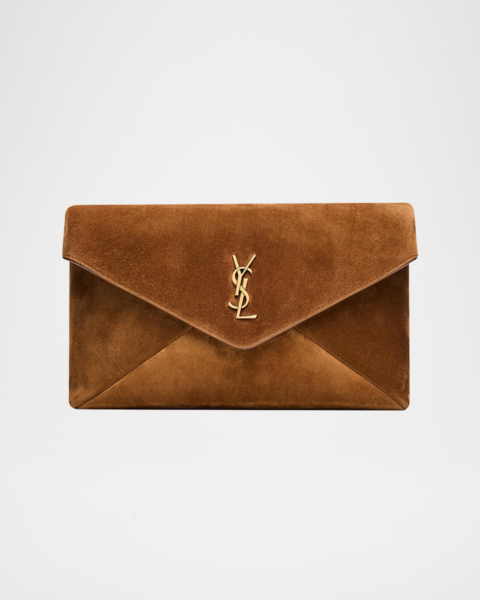 Saint Laurent Large YSL Envelope Flap Clutch Bag in Suede | Neiman