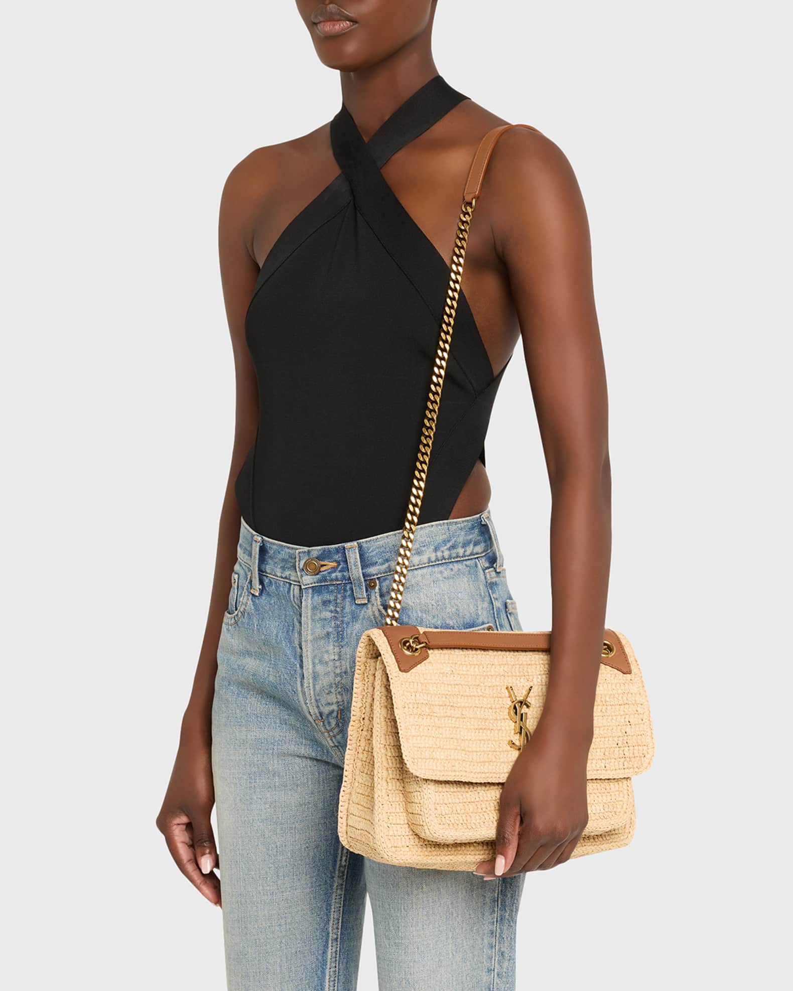 Niki Medium YSL Shoulder Bag in Raffia 1
