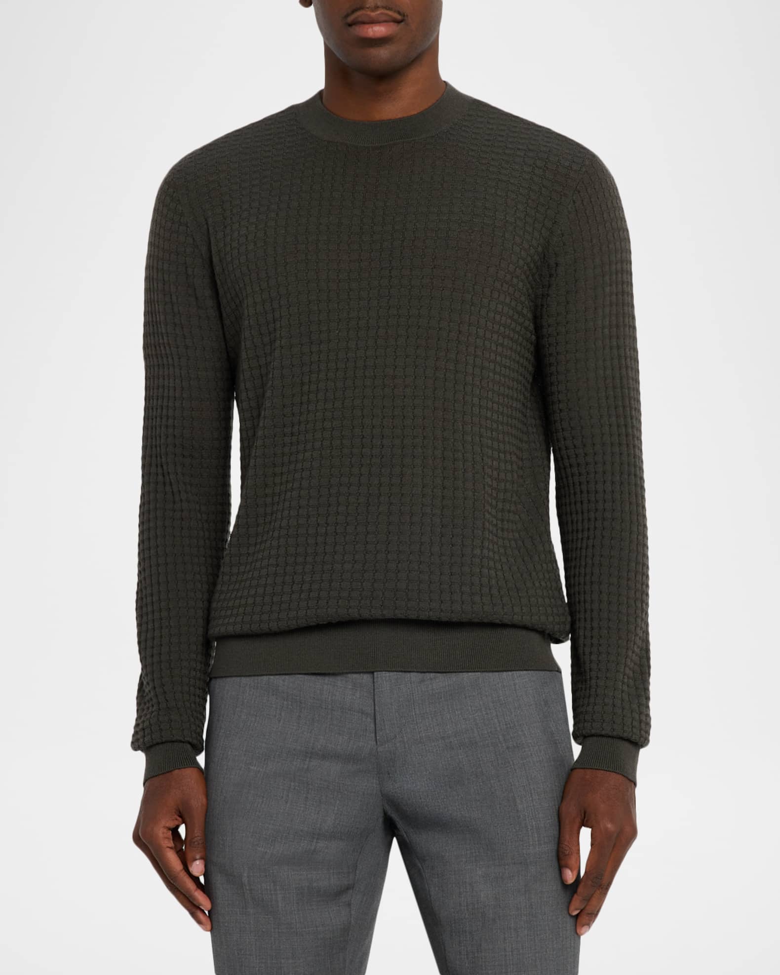 Men's Square Texture Knit Crewneck Sweater