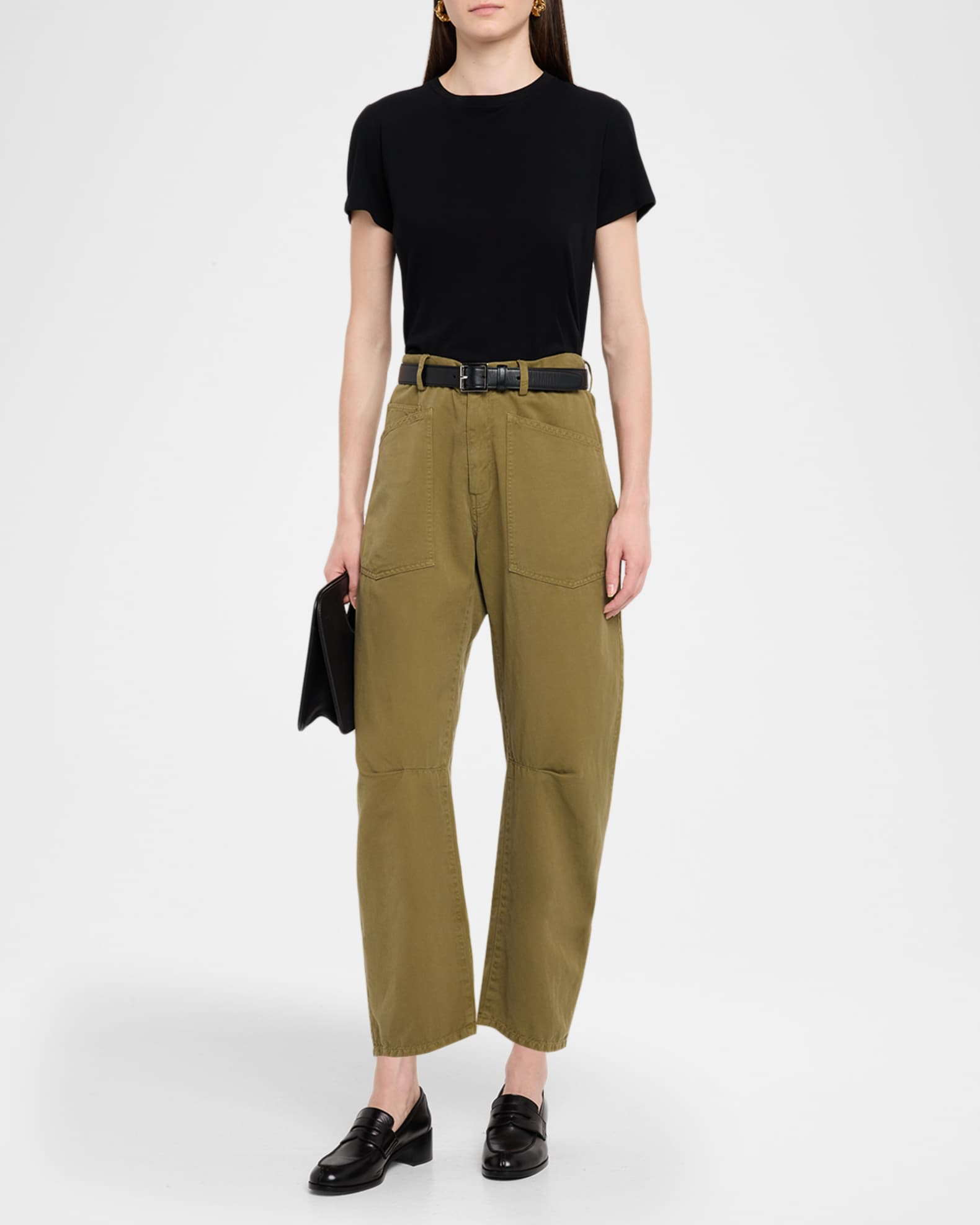 Shon Olive Green Barrel-Leg Ankle Pants 1
