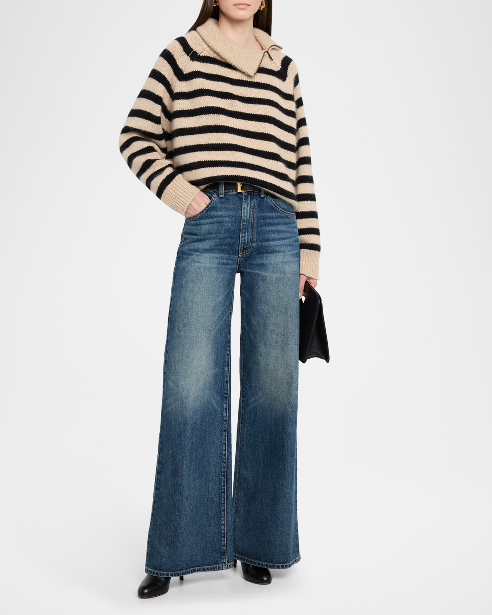 Raelyn Striped Zip Turtleneck Cashmere Sweater 1