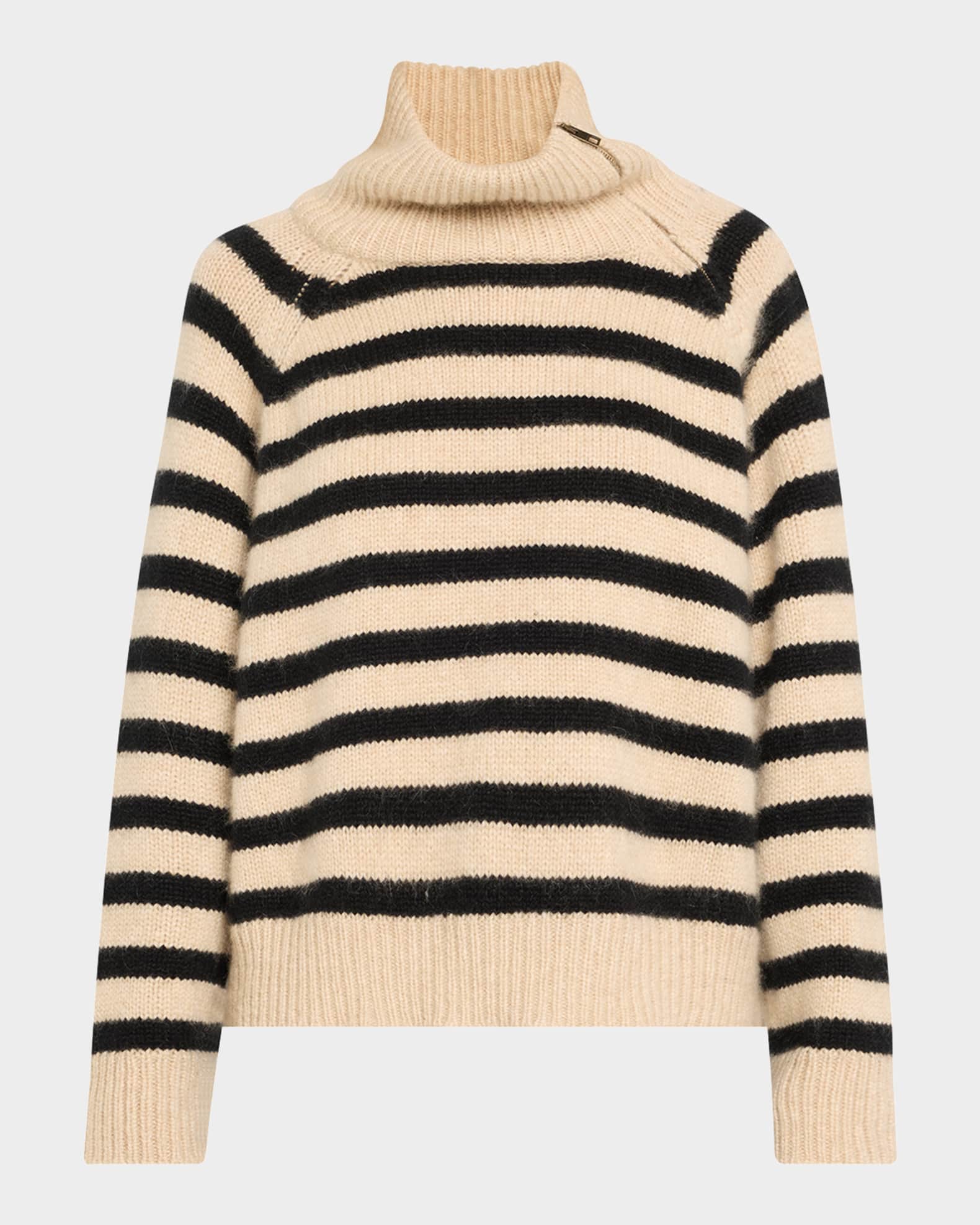 Raelyn Striped Zip Turtleneck Cashmere Sweater 0