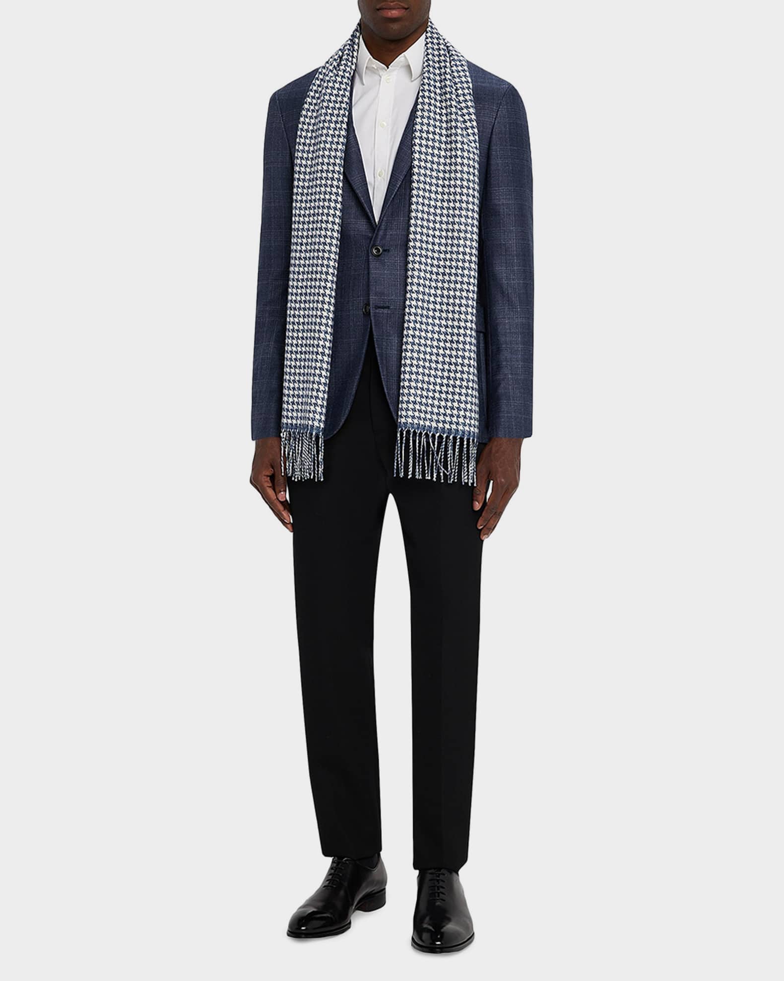 PIACENZA 1733 Men's Silk and Cashmere Twist Houndstooth Scarf
