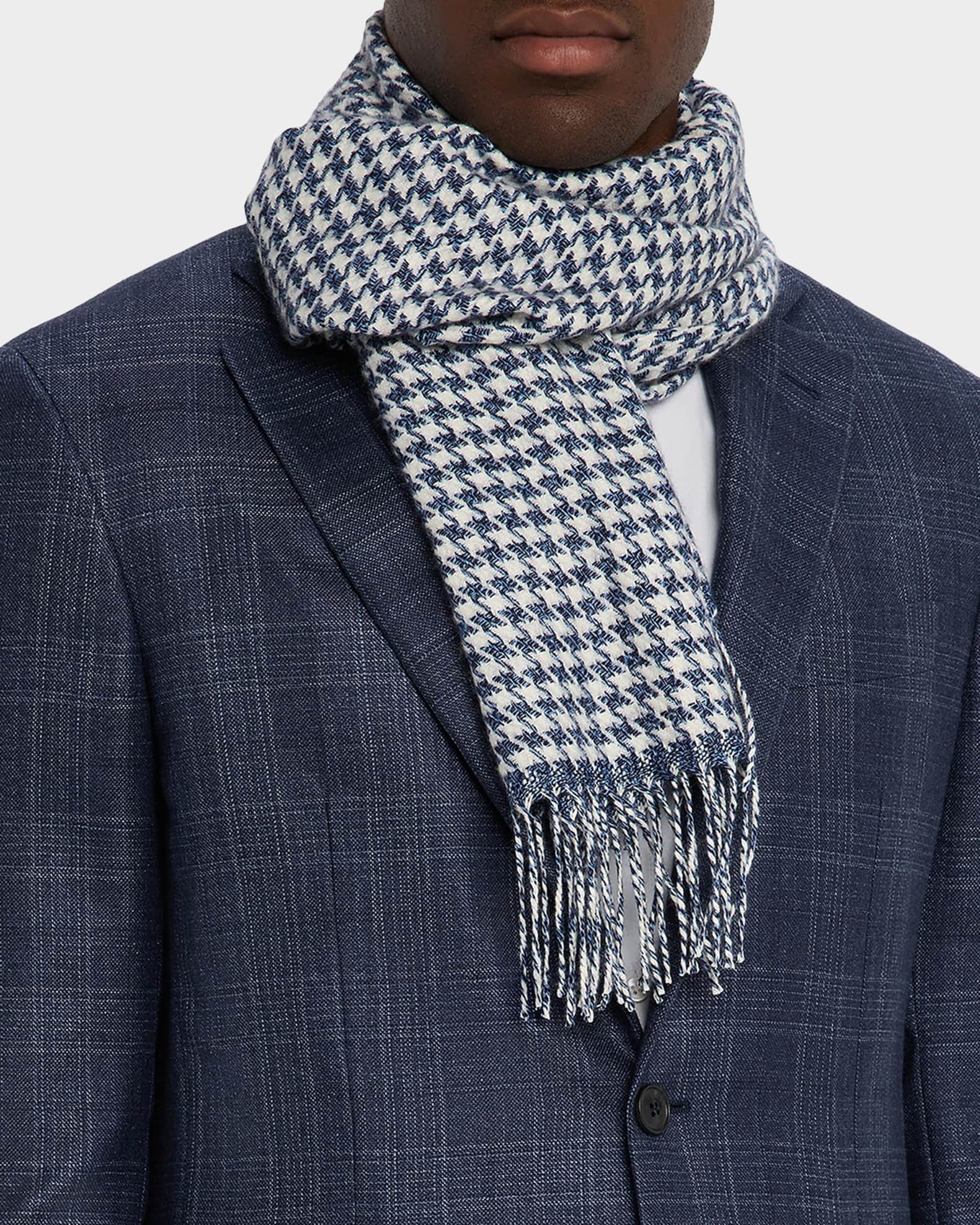 PIACENZA 1733 Men's Silk and Cashmere Twist Houndstooth Scarf