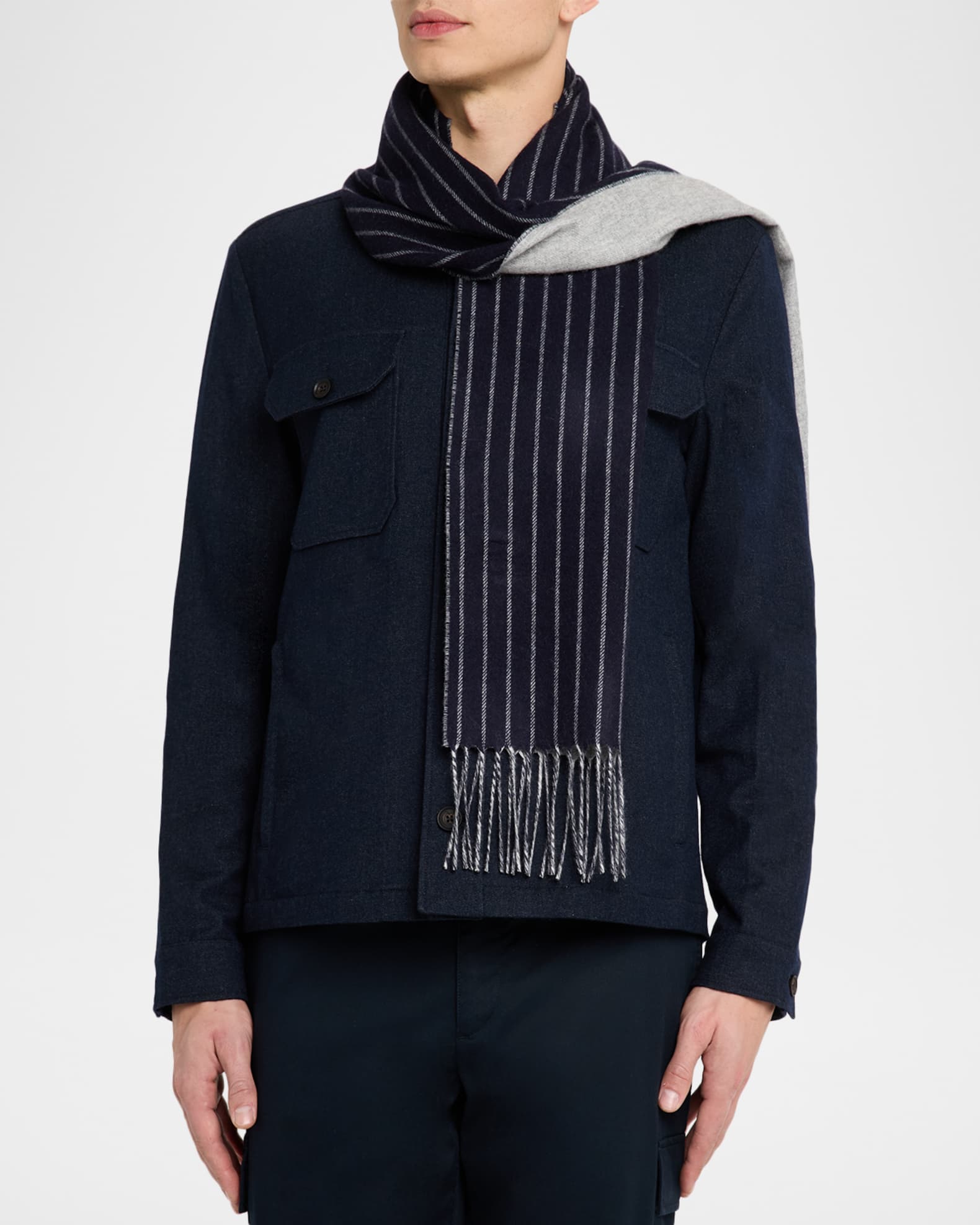PIACENZA 1733 Men's Lizard Solid to Stripe Double-Face Silk and
