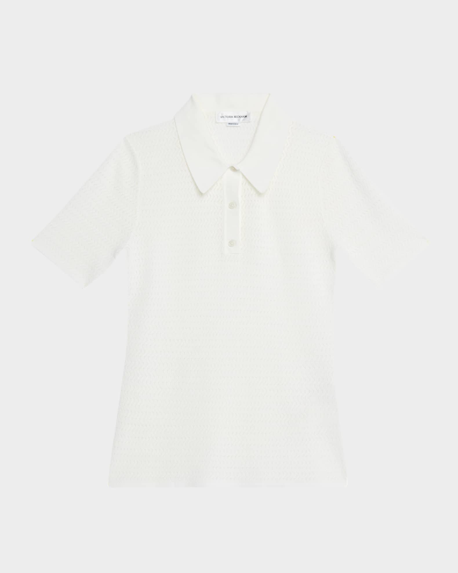 Pointelle Chevron Knit Polo Top 0