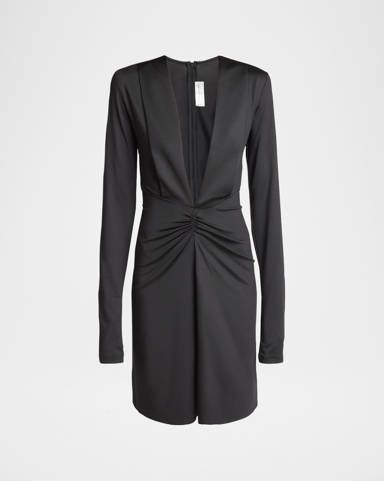 Victoria Beckham Ruched Deep V-Neck Mini Dress | Neiman Marcus
