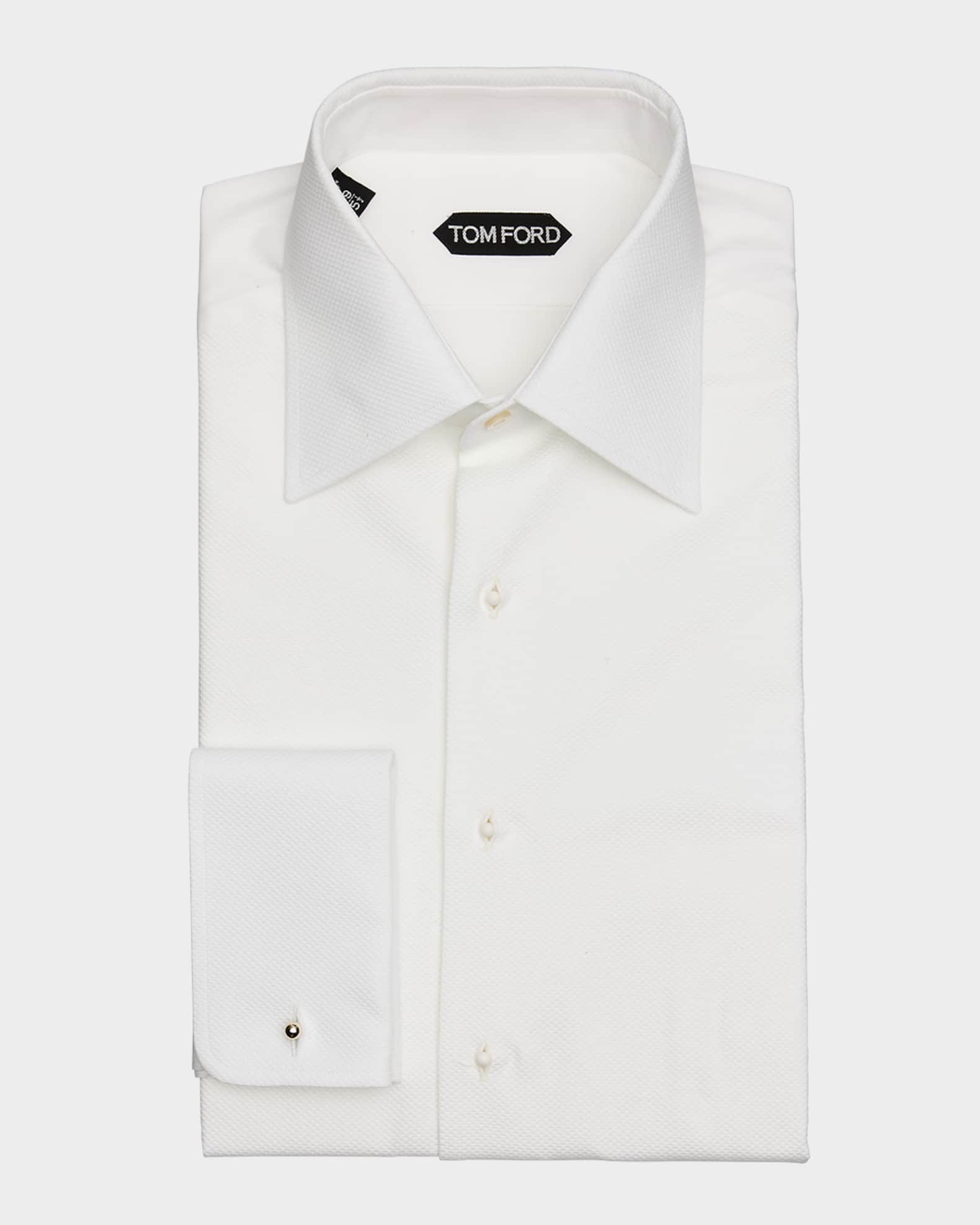Men's Poplin Piquet French Cuff Dress Shirt 0