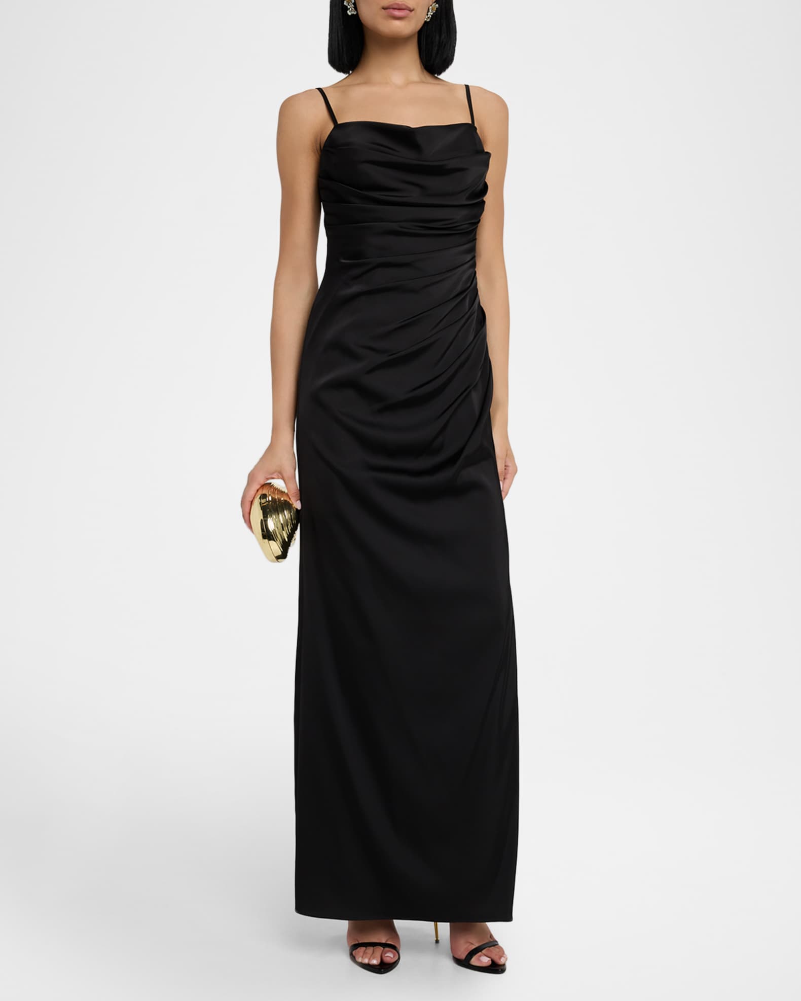 Pleated Side-Slit Satin Column Gown 1