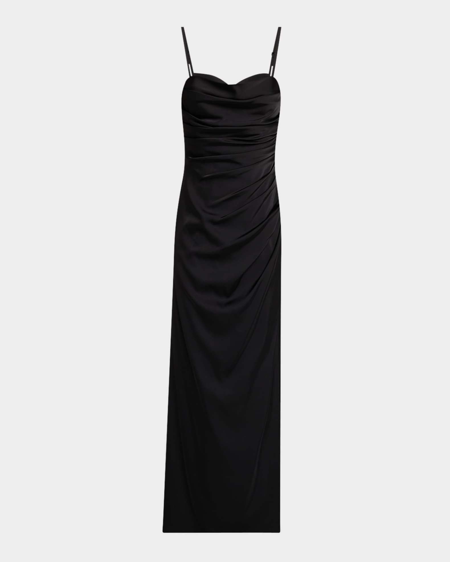 Pleated Side-Slit Satin Column Gown 0