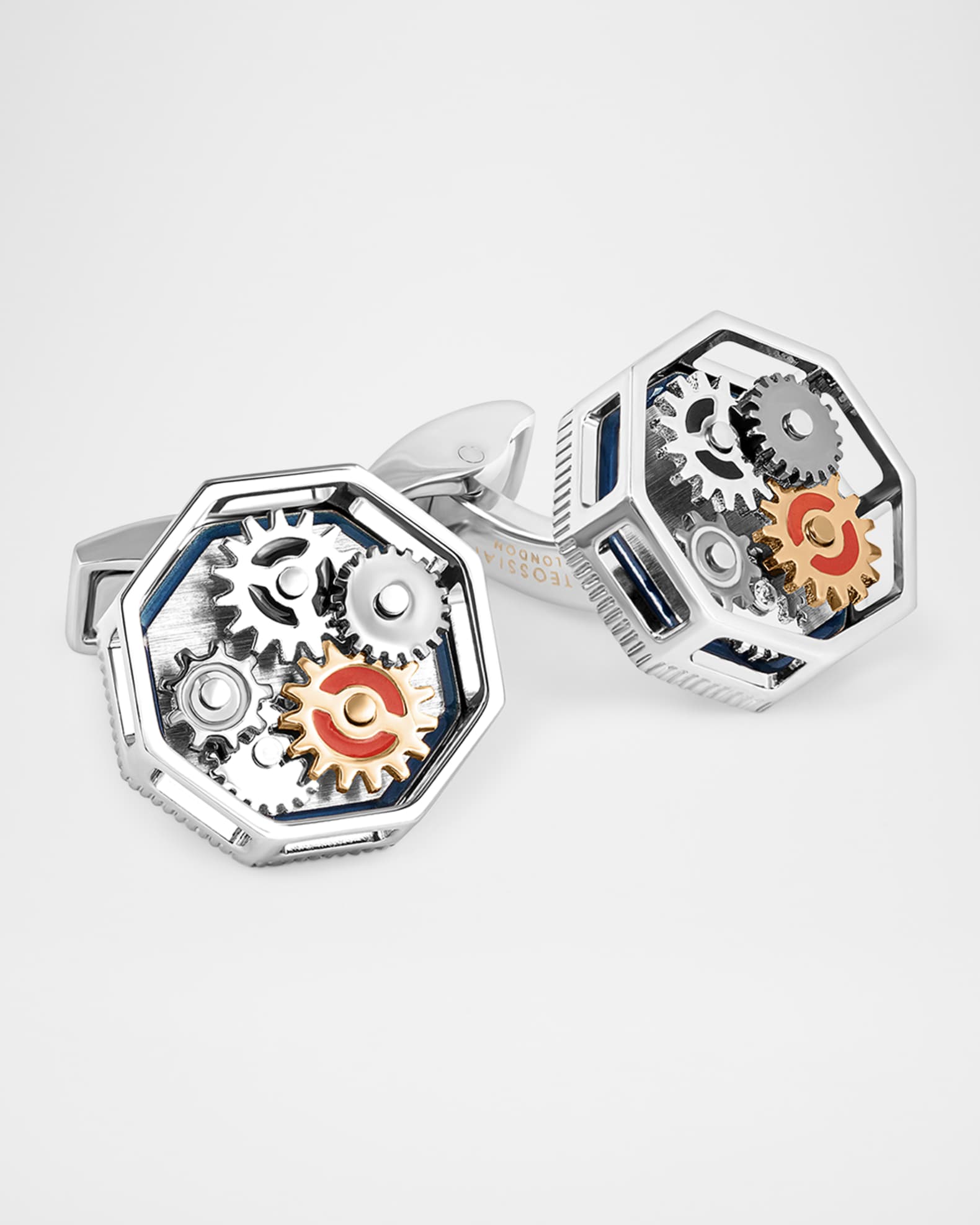 Men's Palladium and Rose-Tone Hexagonal Octo Gear Cufflinks 0