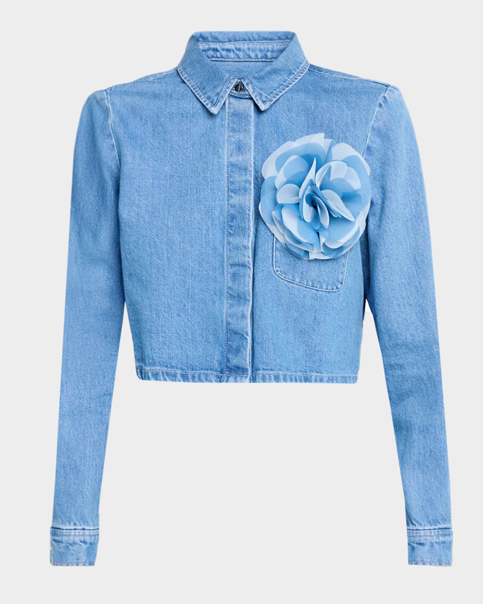 Jilly Cropped Denim Flower Blouse 0