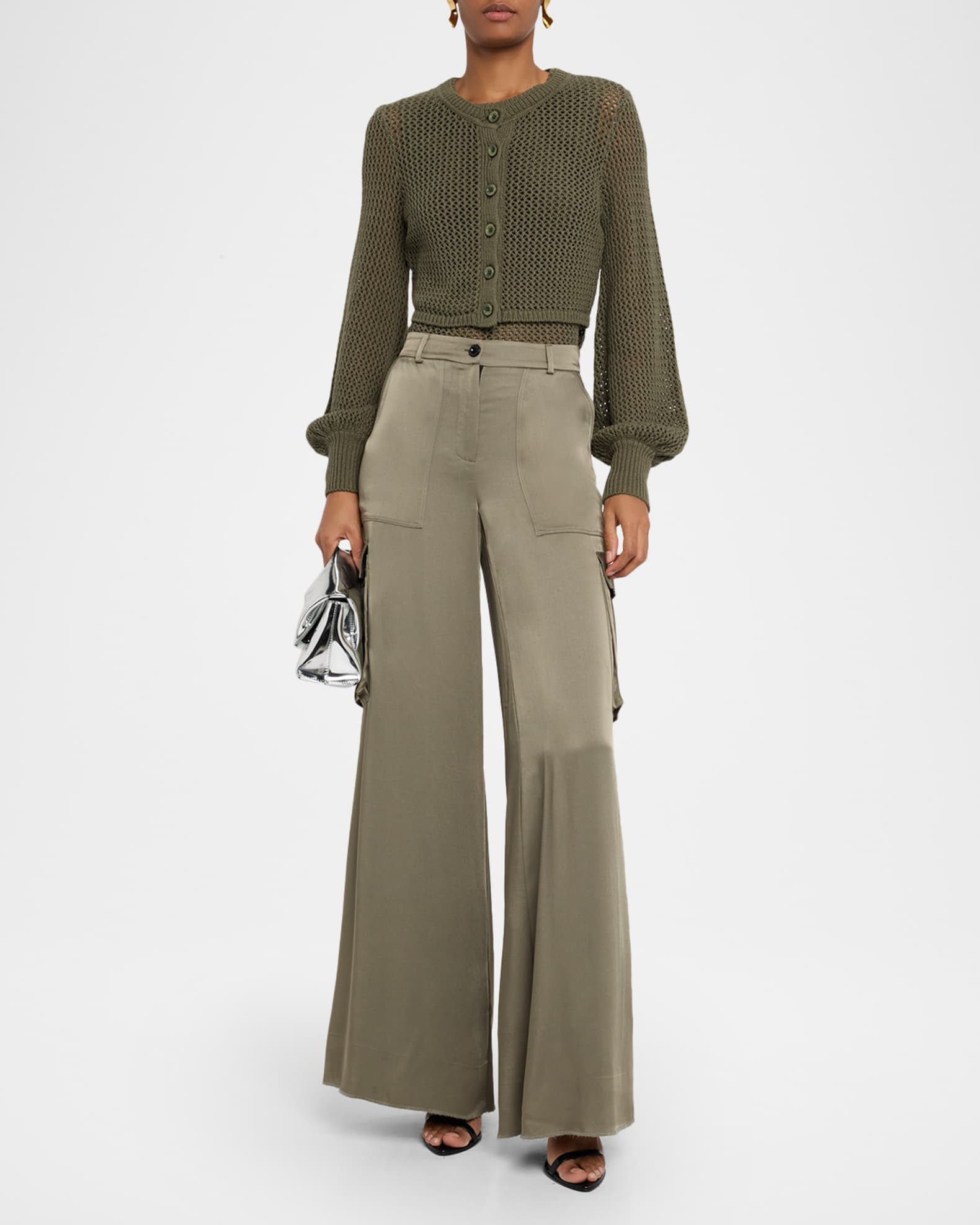 Tori Blouson-Sleeve Crochet Cardigan 1