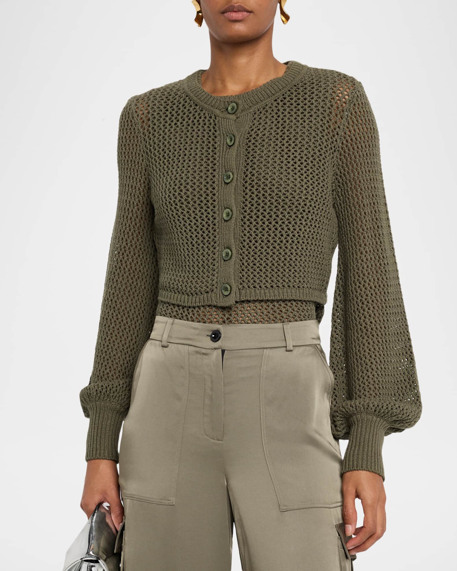 Toccin Tori Blouson-Sleeve Crochet Cardigan | Neiman Marcus