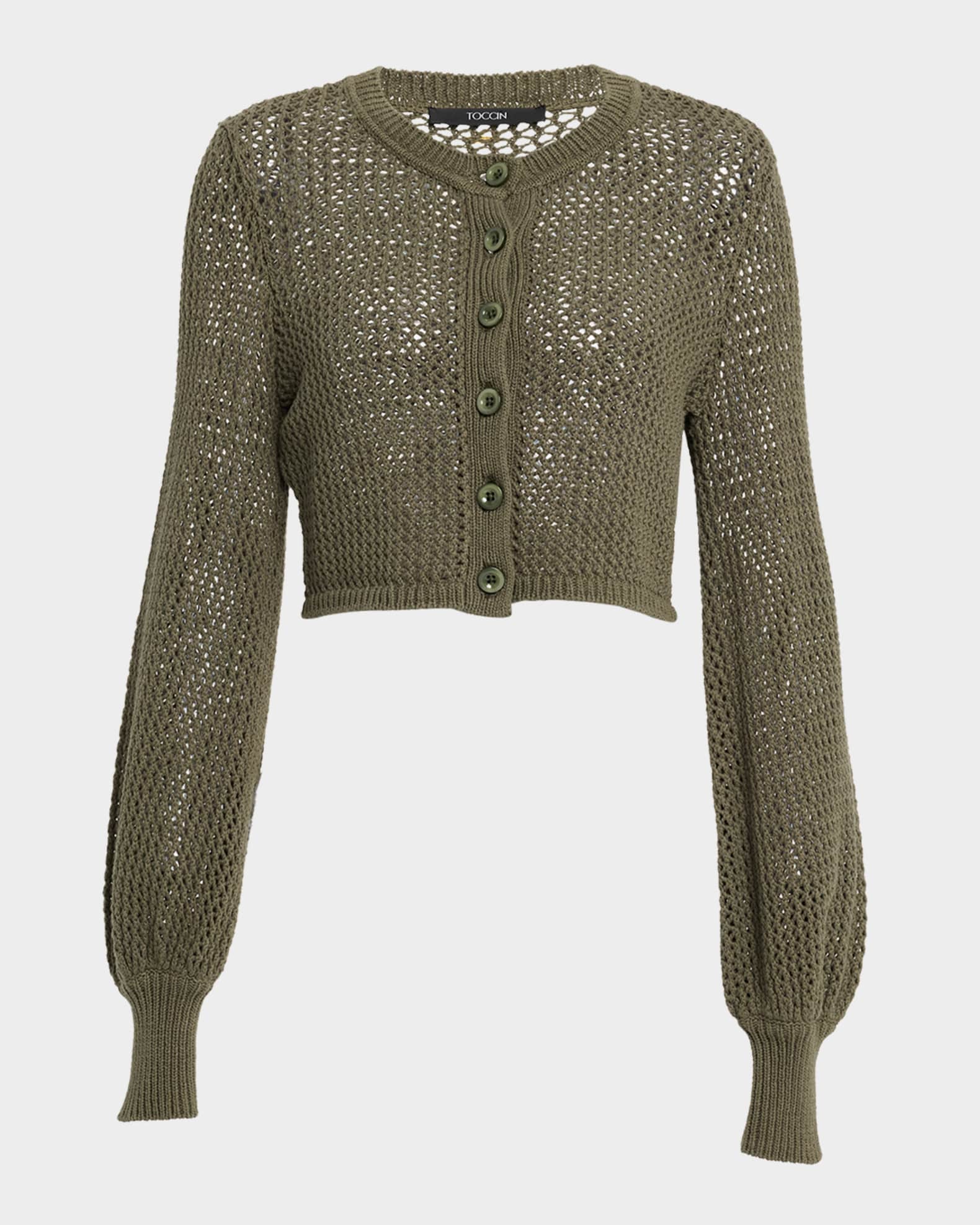 Toccin Tori Blouson-Sleeve Crochet Cardigan | Neiman Marcus
