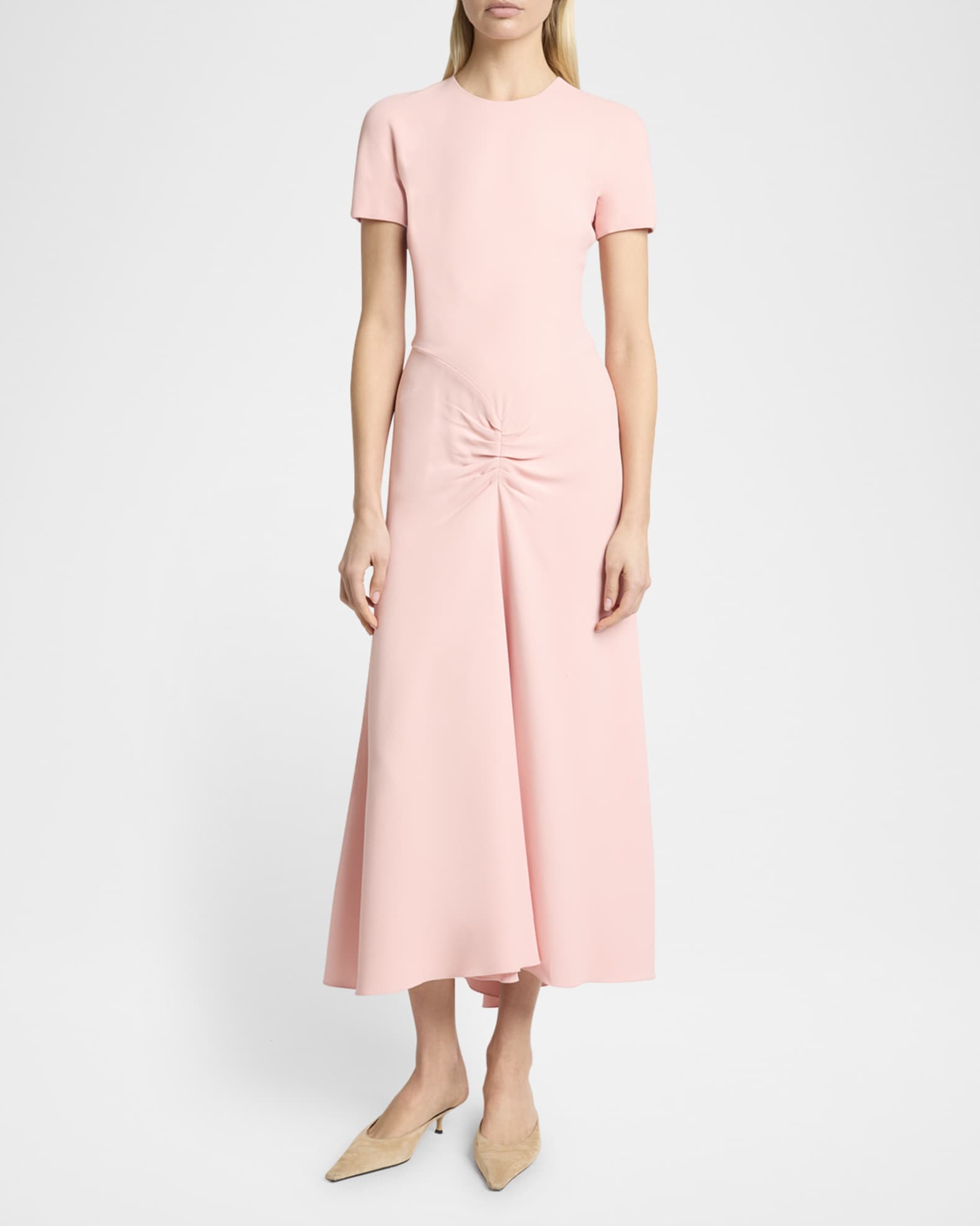 ワンピース VICTORIA BECKHAM FUCHSIA PINK MIDI DRESS WITH GATHERED WAIST Victoria Beckham Fuchsia pink midi dress with gathered waist