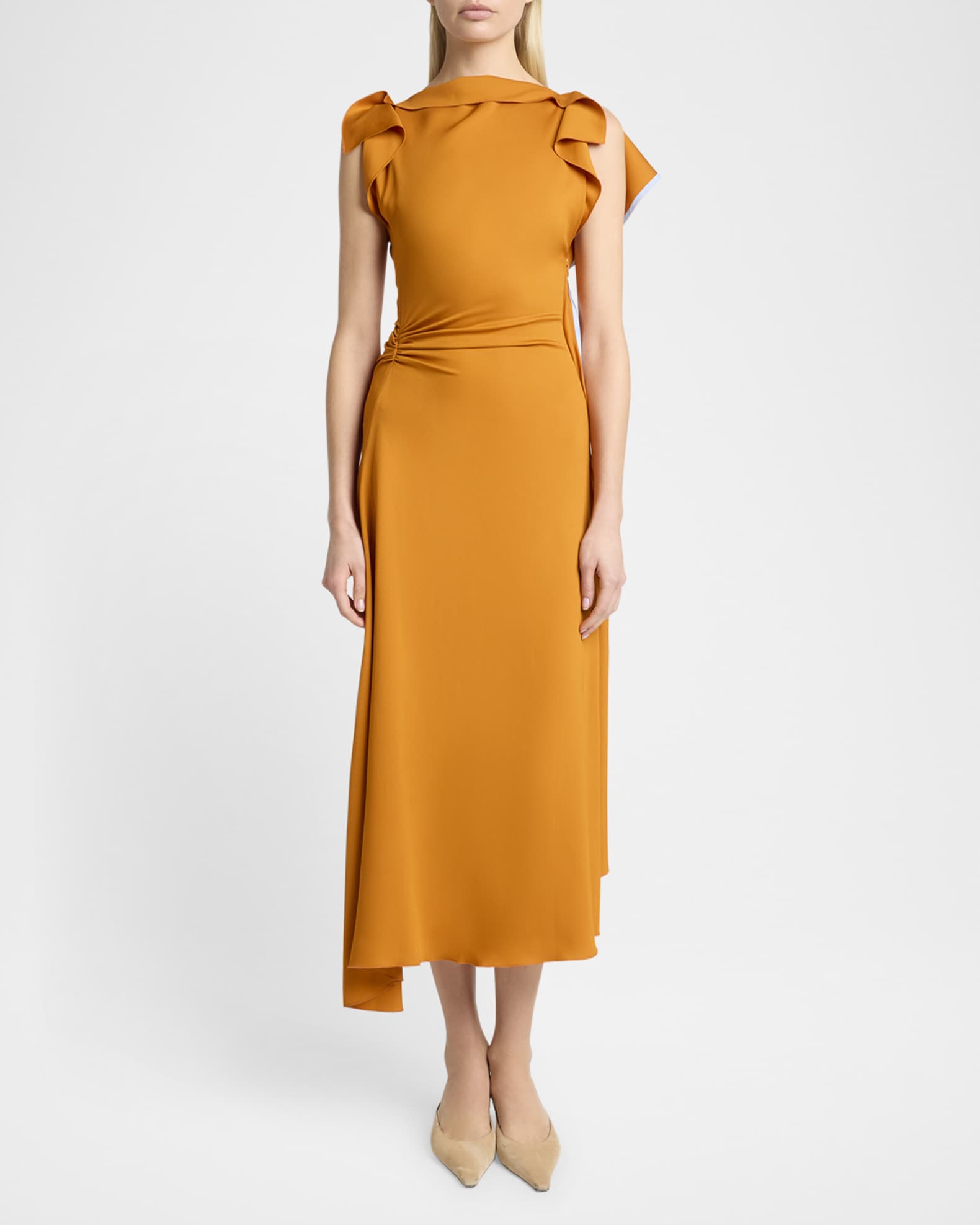 Victoria Beckham Drape Sleeve Midi Dress | Neiman Marcus