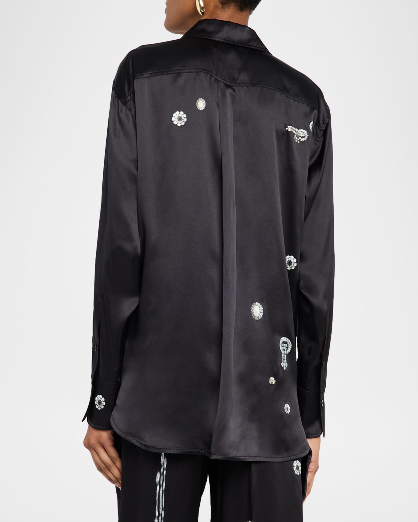 Victoria Beckham Crystal-Print Silk Pajama Shirt | Neiman Marcus