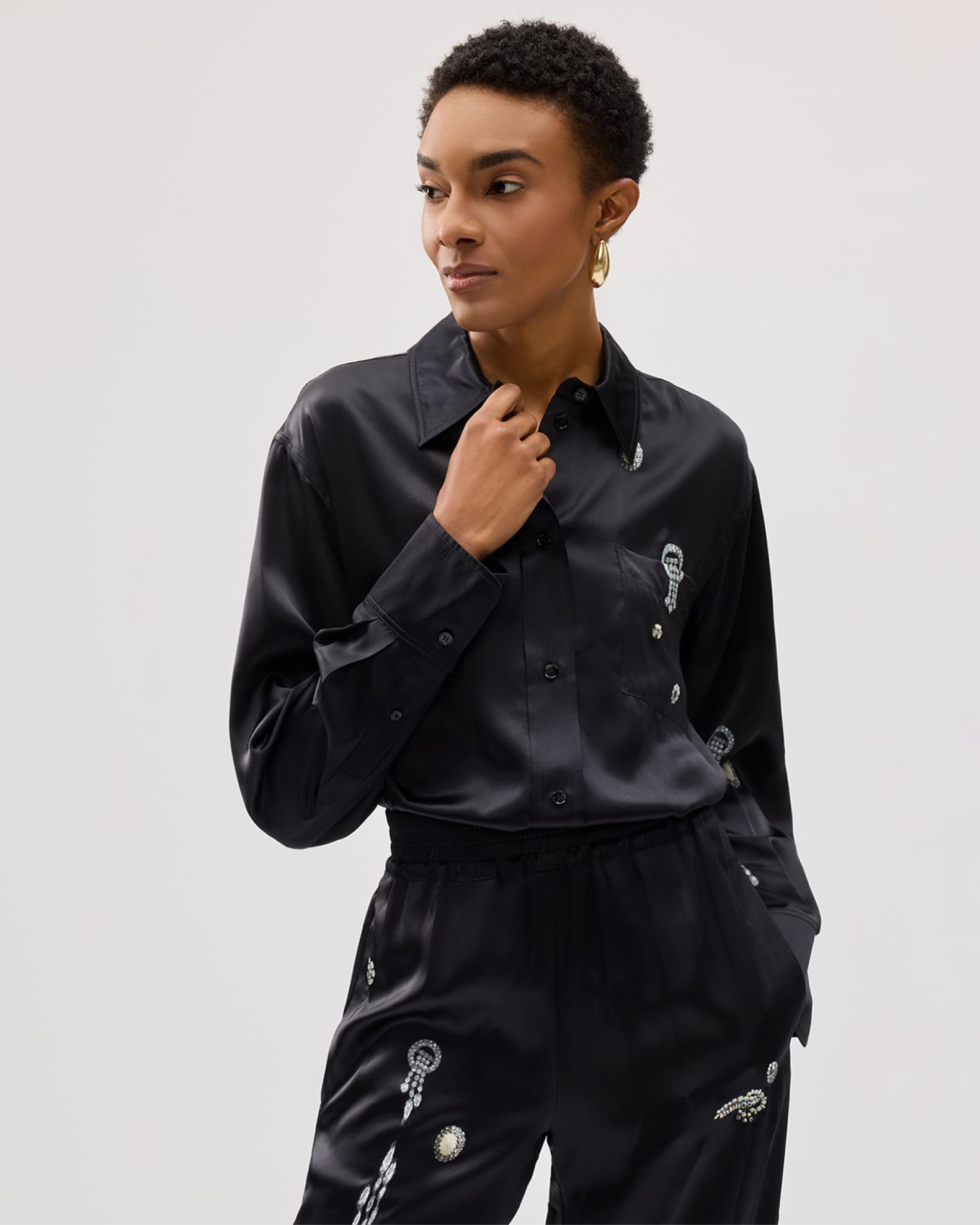Tシャツ・カットソー Victoria Beckham FW25 SILK SHIRT (1325WSH006457A BLACK) Victoria Beckham Black silk shirt | TheDoubleF