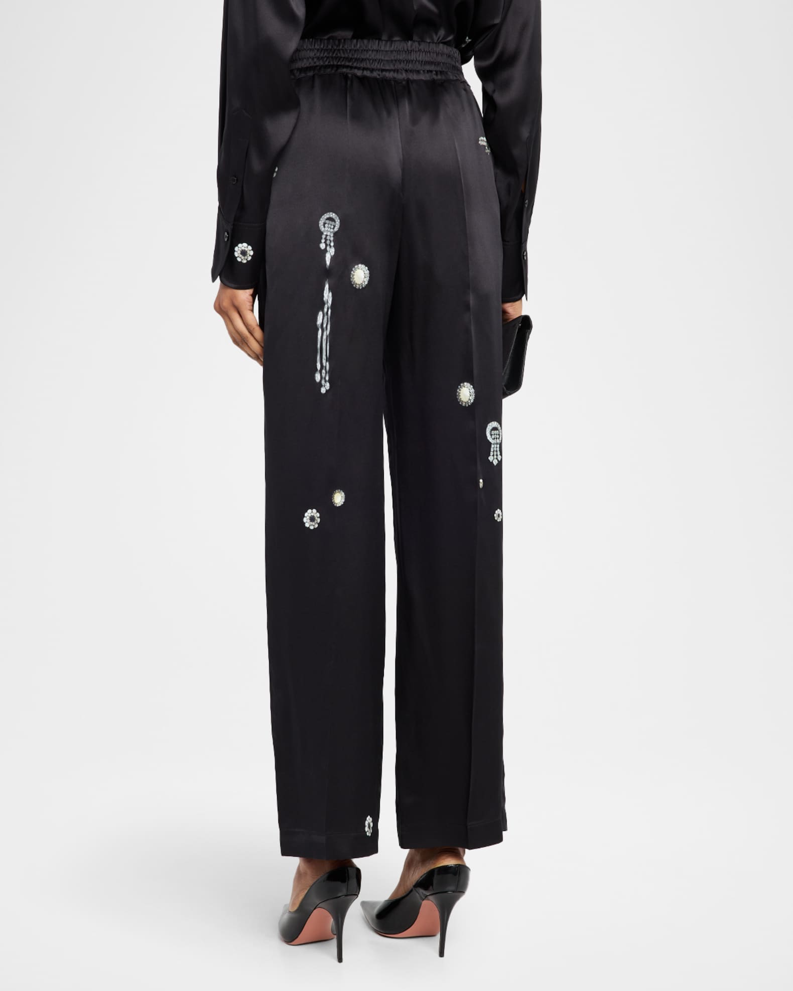 Victoria Beckham Crystal-Print Silk Straight-Leg Pajama